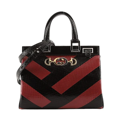 Gucci Zumi Python Top Handle Medium Black/Red Chevron