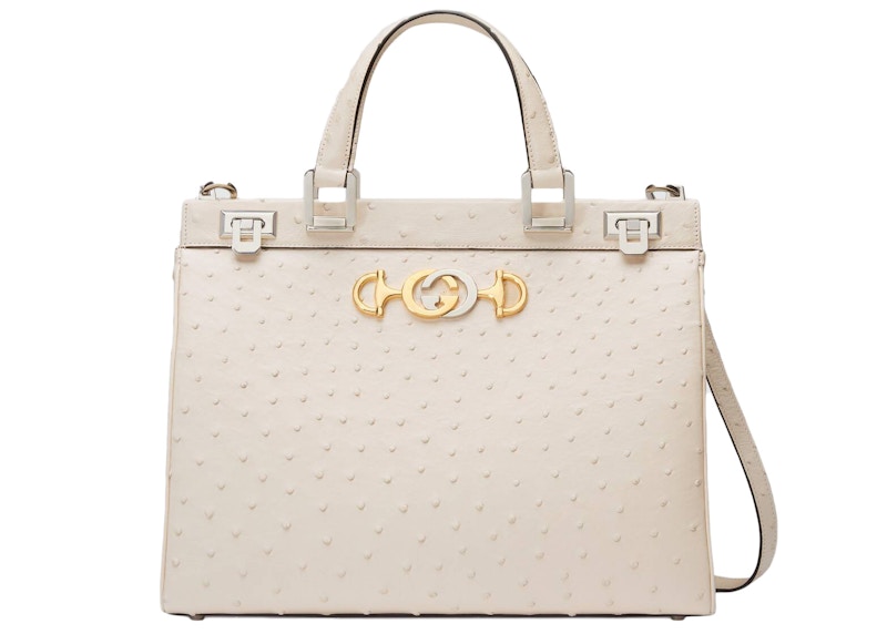 Gucci Zumi Top Handle Ostrich Medium Ivory