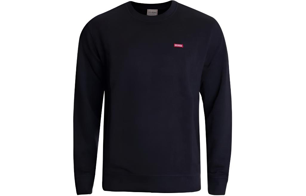 GUESS Black Solid Logo Crewneck Long Sleeve Sweatshirt. M3GQ11KBK32-JBLK