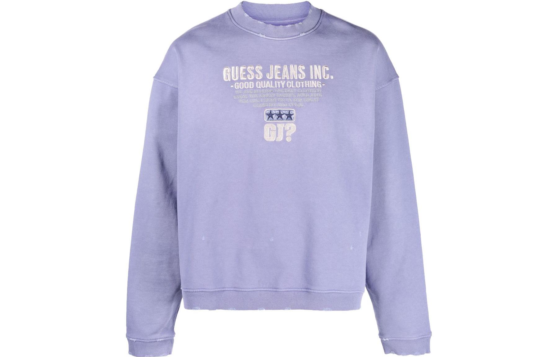 GUESS Purple Crewneck Sweatshirt with Letter Print - Men’s M2BQ03KBB40F43D