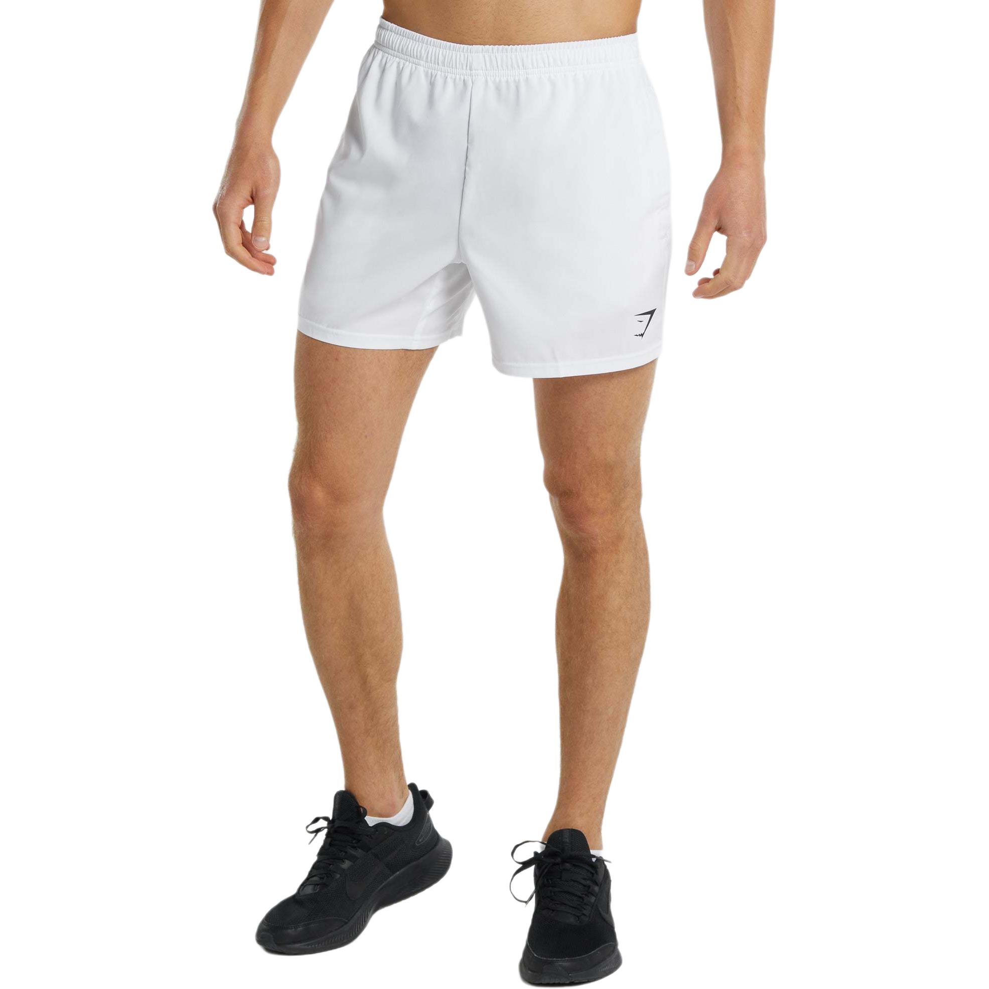 GYMSHARK ARRIVAL 5" White Moisture-Wicking Adjustable Logo Shorts. A2A1M-WBBM