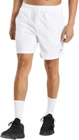 GYMSHARK ARRIVAL 7" White Sweat-Wicking Slim Fit Shorts with Logo. A2A1L-WBBM GYMSHARK ARRIVAL 7" White Sweat-Wicking Slim Fit Shorts with Logo. A2A1L-WBBM