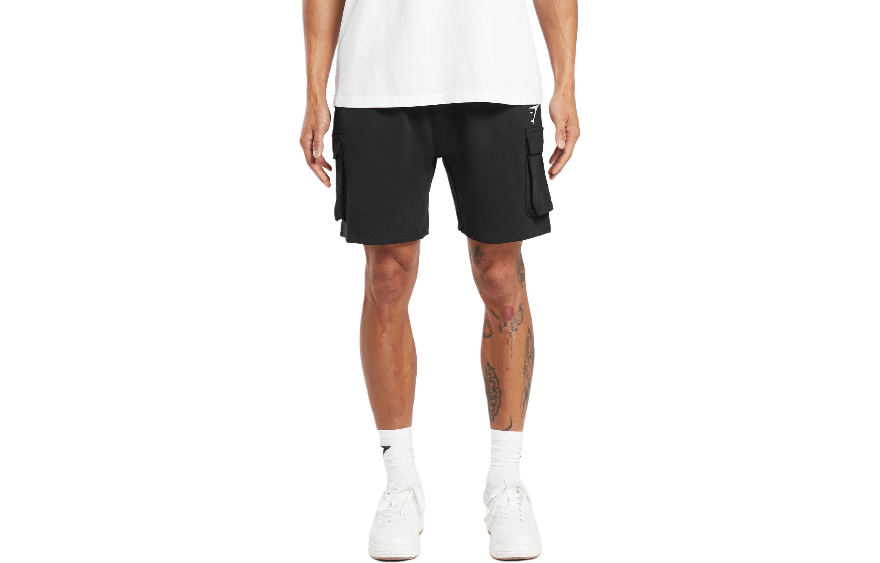 GYMSHARK CREST Cargo Shorts Adjustable Drawstring Multi-Pocket Black Shorts A5A9S-BB2J