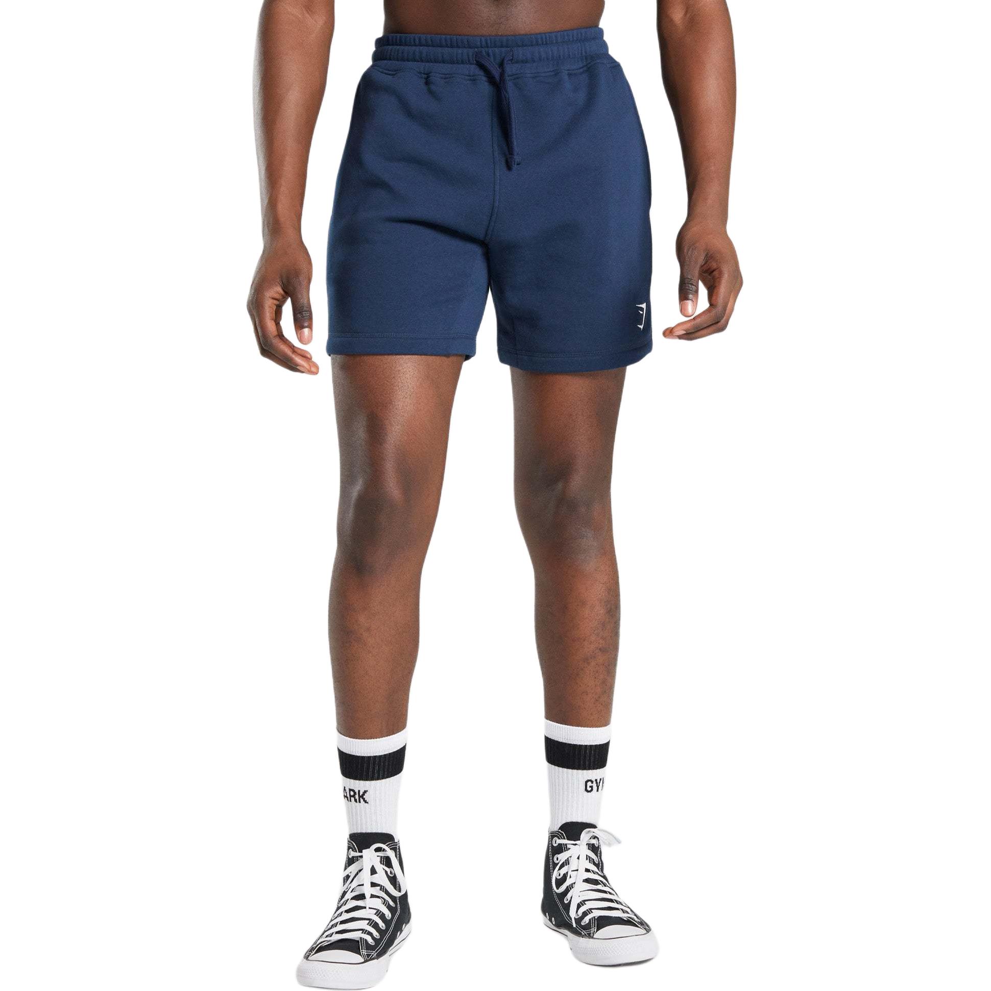 GYMSHARK CREST Navy Blue Slim-Fit Drawstring Logo Shorts Casual Style A2A1S-UBCY