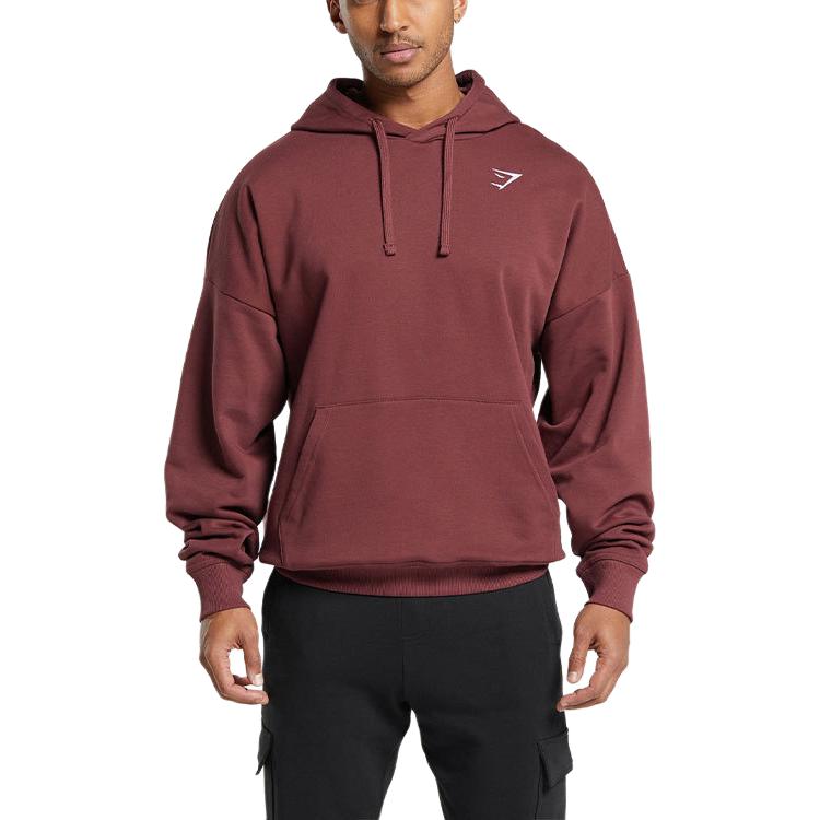 Gymshark Crest Oversized Hoodie Embroidered Pullover - Burgundy Red. A5A8O-RBQV