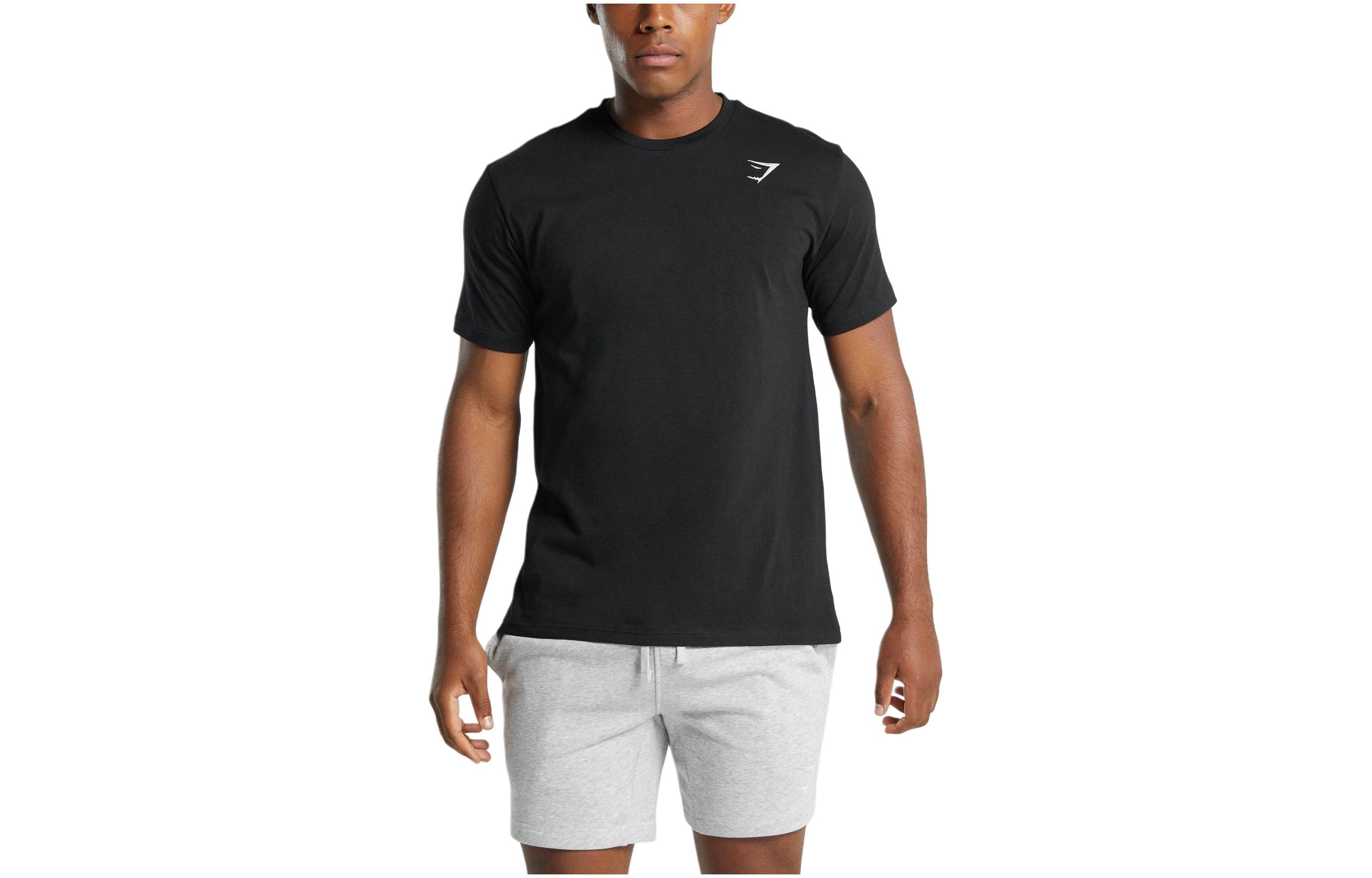 GYMSHARK Crest T-Shirt Black - Classic Fit with Embroidered Logo. A1A3J-BBBB