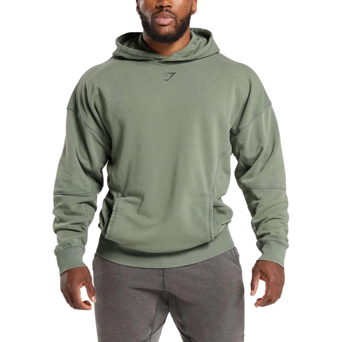 Gymshark HERITAGE Logo Print Hoodie Dusk Green Casual Pullover. A4A7J-ECCP