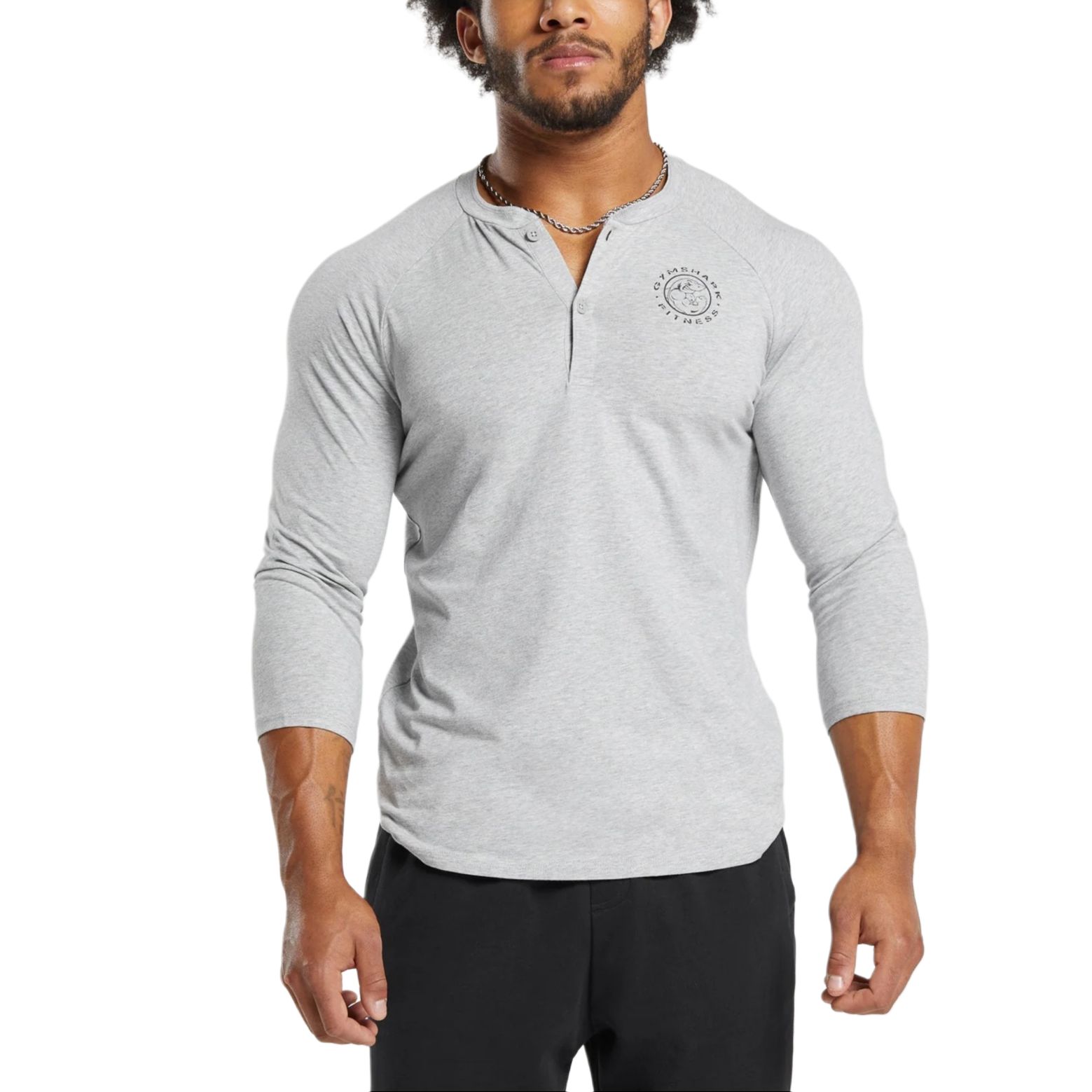 Gymshark Legacy Henley Slim Fit Long Sleeve Tee Light Grey Mudstone A5A3C-GBFG