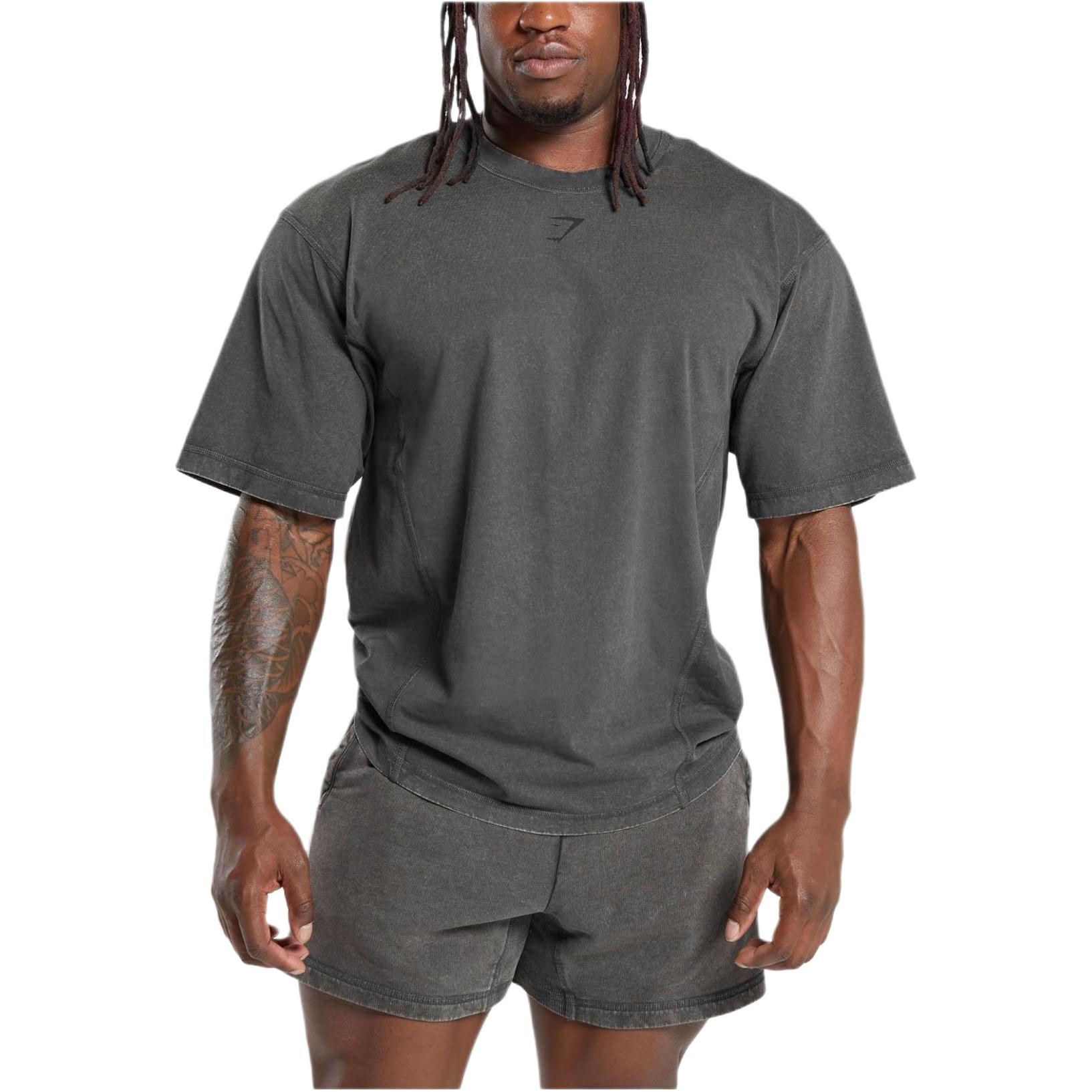 GYMSHARK Letter Print Washed Loose Fit Crew Neck Tee Men’s Agate Gray A4A9H-GB8N