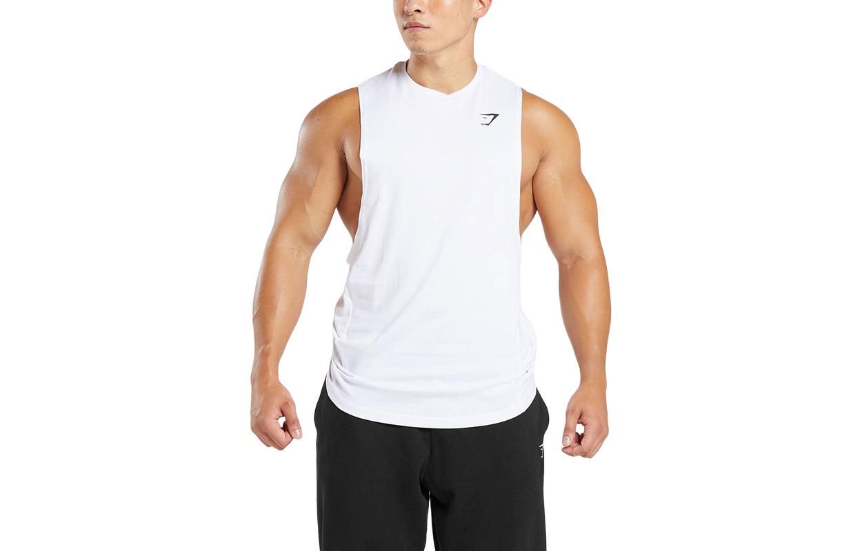 GYMSHARK React Drop Arm Tank White - Breathable, Slim Fit Gym Vest. A2A8O-WBBM