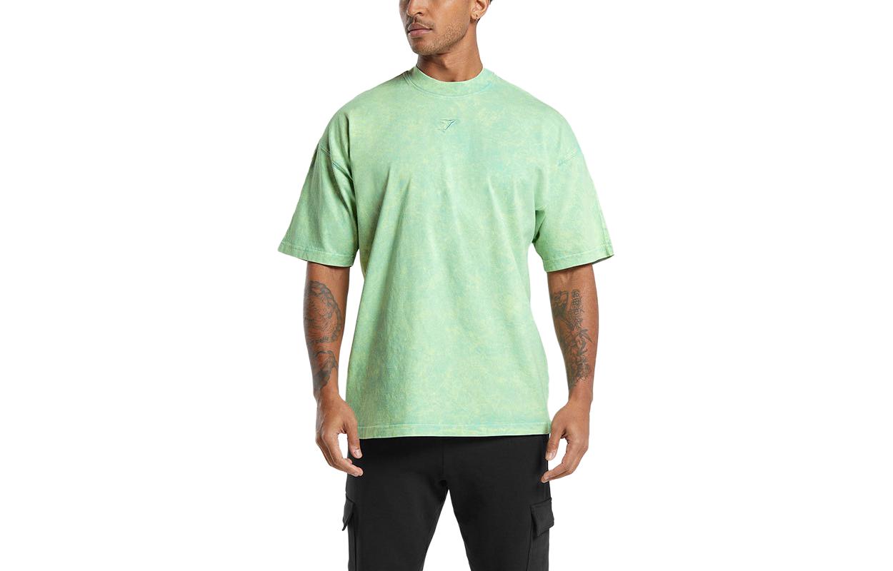 GYMSHARK Rest Day Washed T-Shirt Green Logo Embroidered Loose Fit Tee. A5A5F-ECJ5