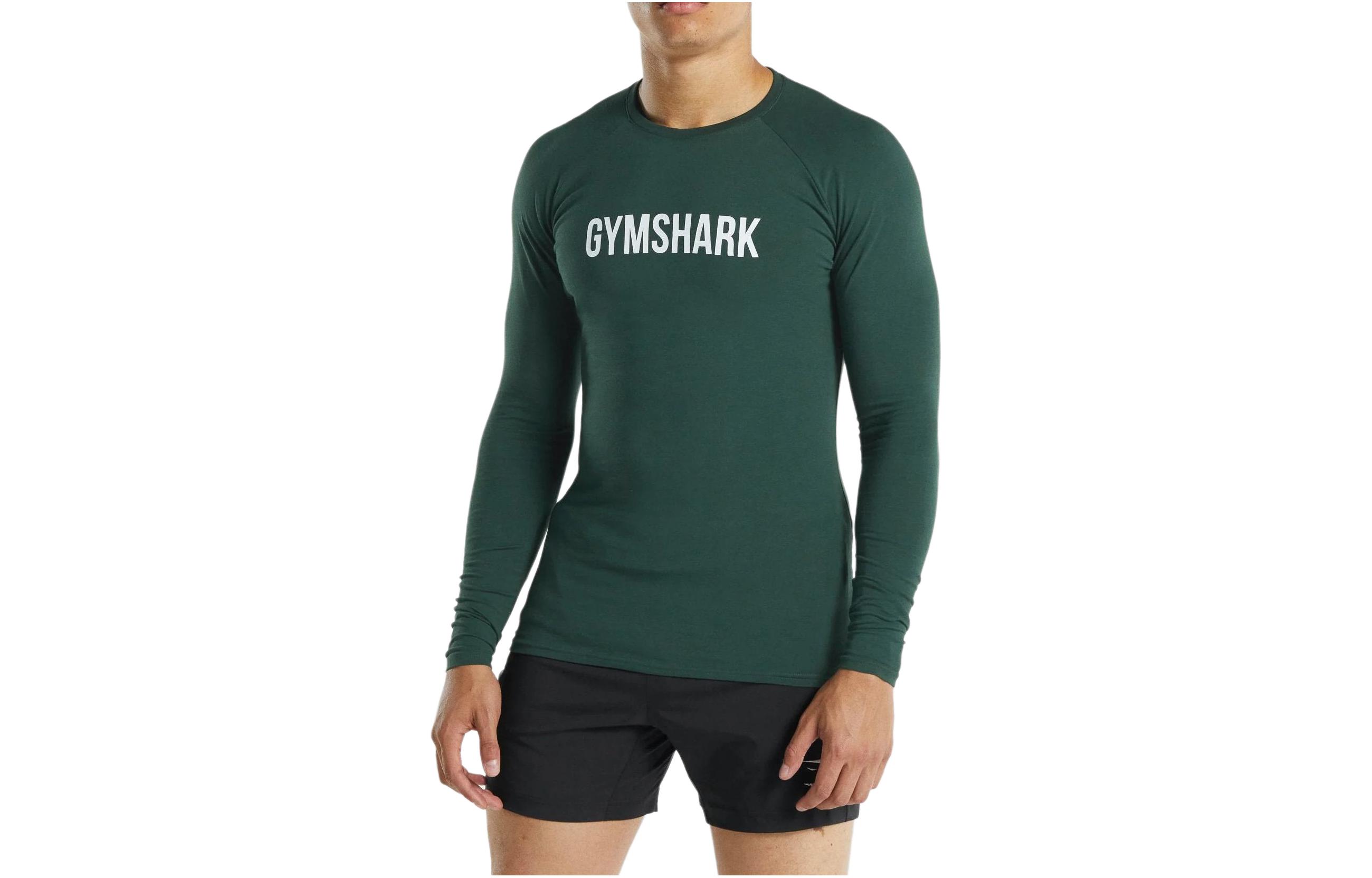 GYMSHARK Slim Fit Raglan Long Sleeve Tee Dark Green A1A1N-EBDJ-Clothing