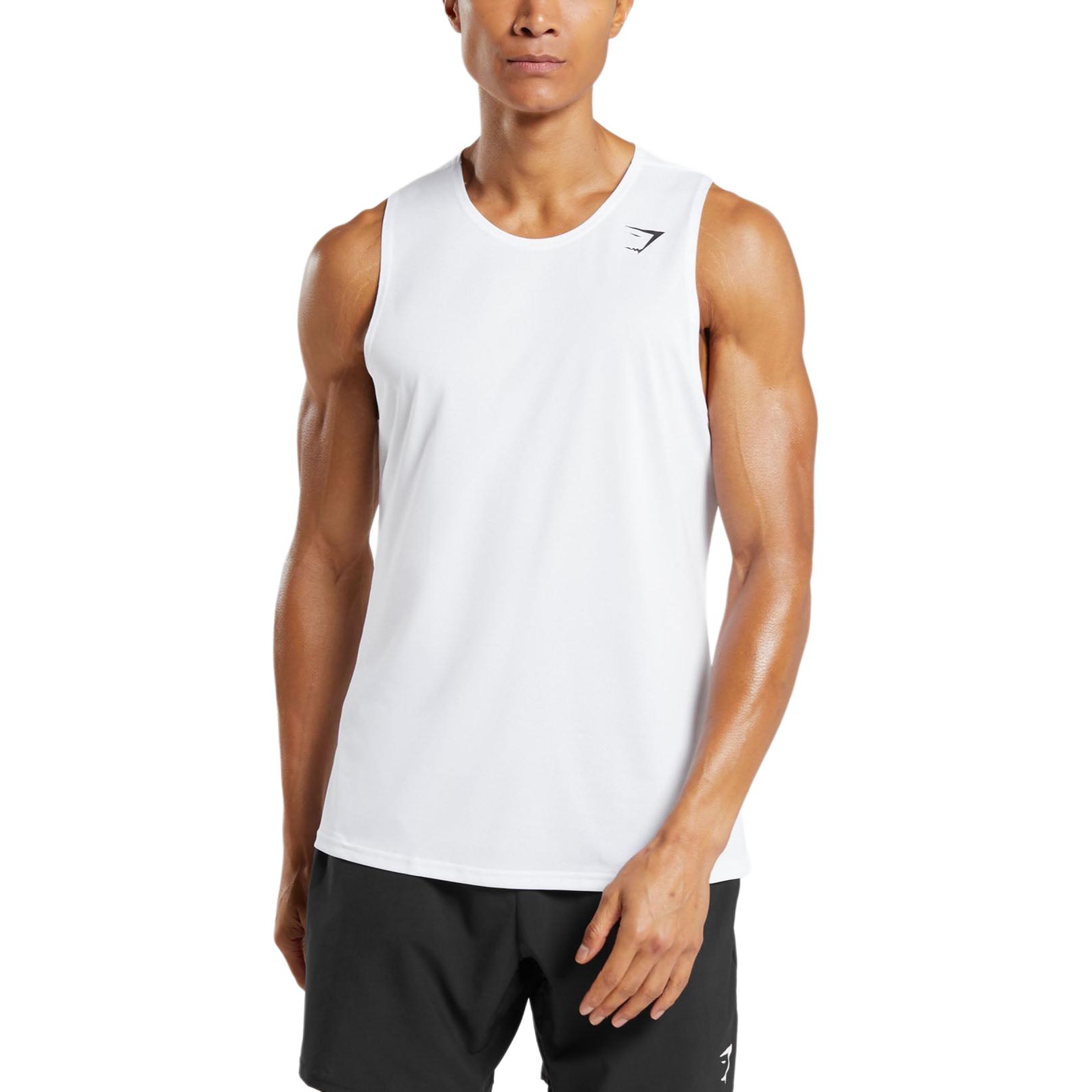 GYMSHARK Slim Fit Sleeveless Tank Top White - Minimal Logo & Sweat-Wicking. A2A1O-WBBM