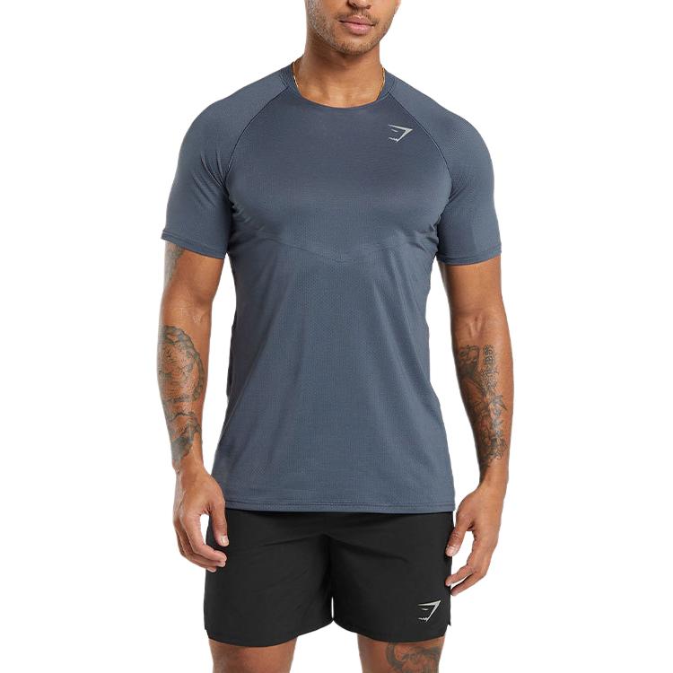 GYMSHARK Speed T-Shirt Titanium Blue Reflective Logo Breathable Casual Tee A5A9E-UCMQ