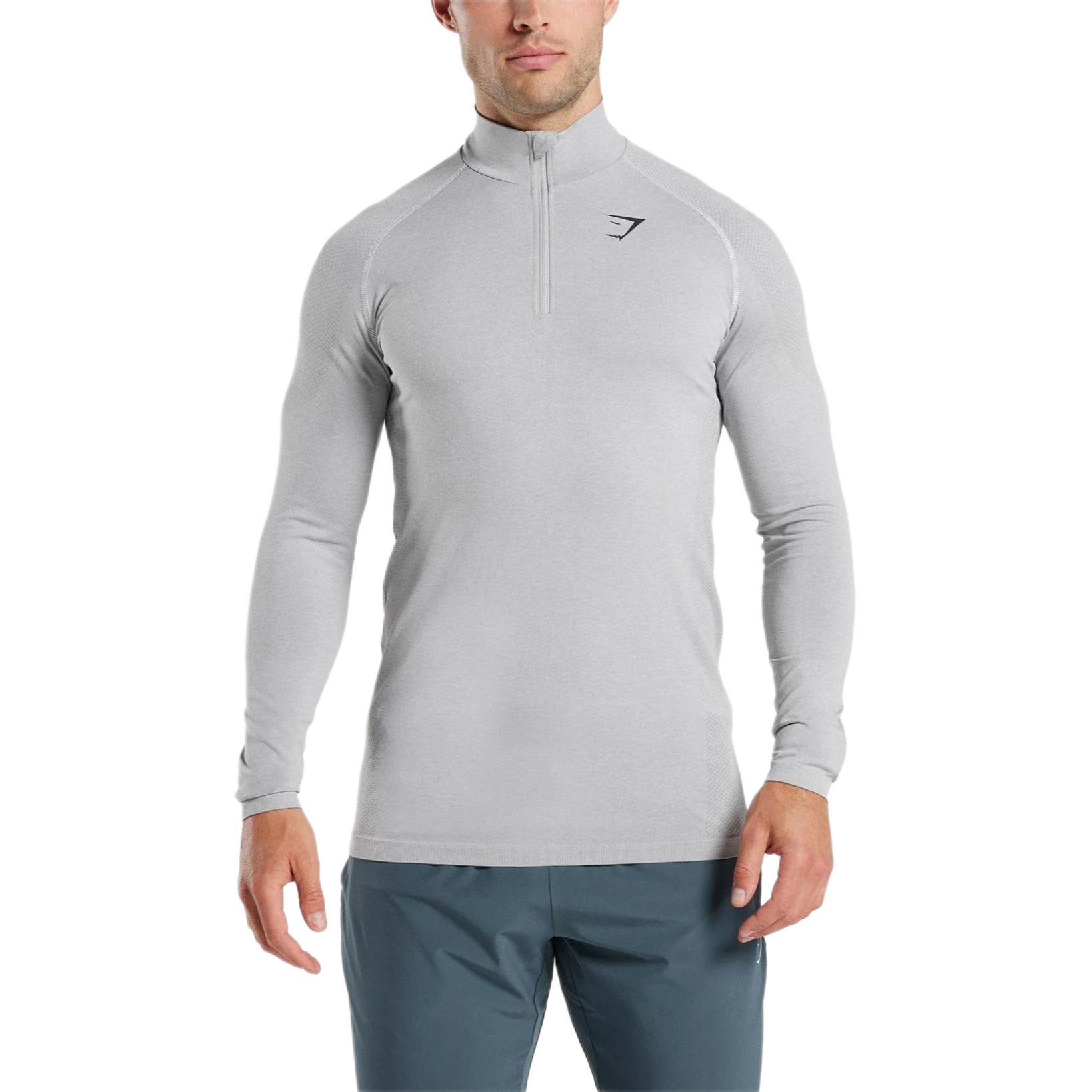 GYMSHARK Vital Slim-Fit Lightweight 1/4 Zip Gym Top Light Grey/Dark Grey A3A4P-GB8V