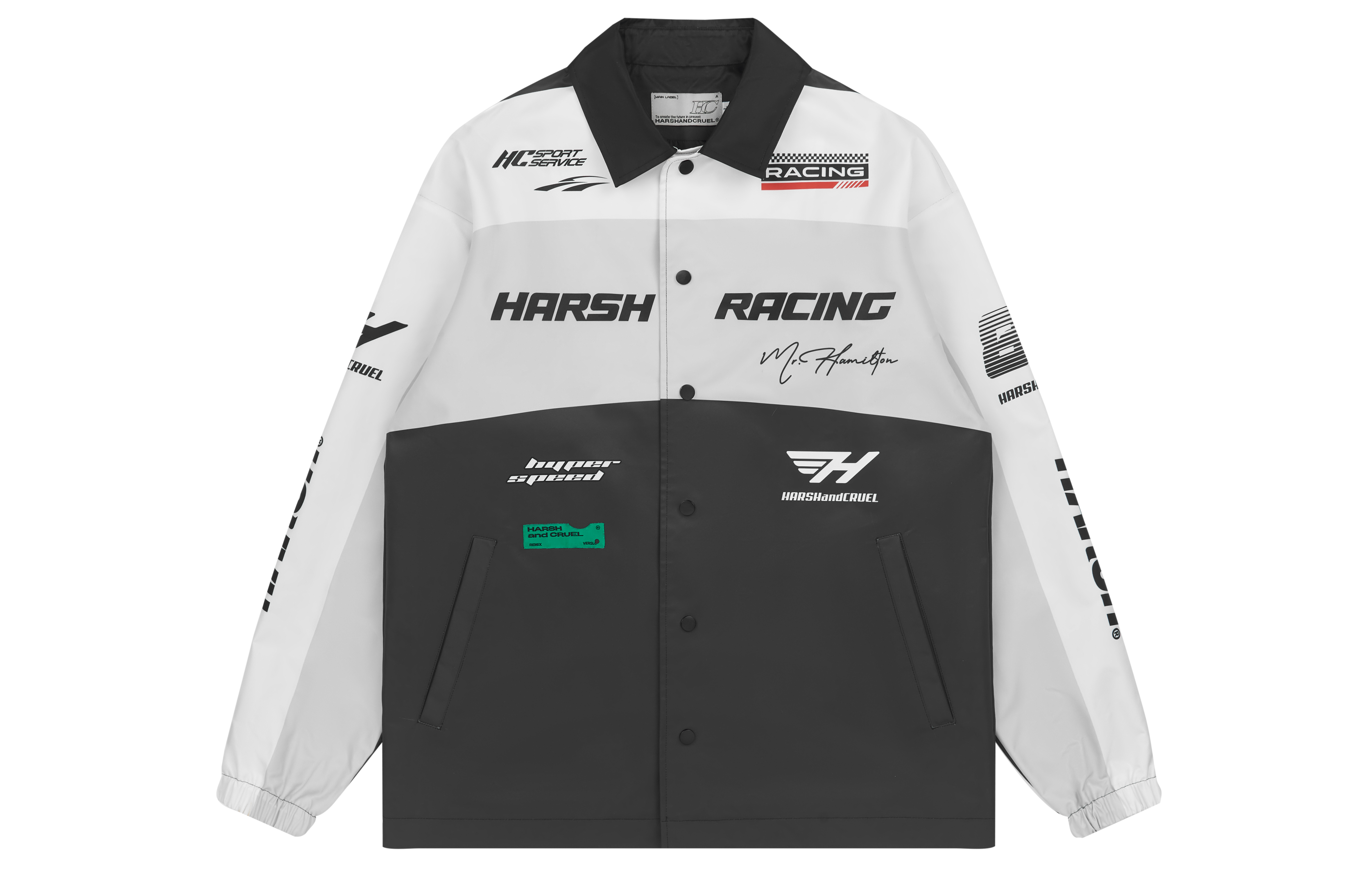 HARSH AND CRUEL AW22 Retro F1 Racing Handwritten Loose Coach Jacket Black Unisex HX223050396