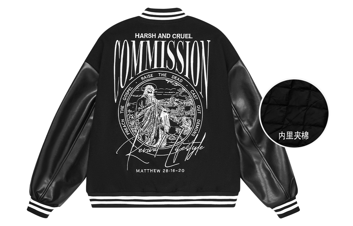 HARSH AND CRUEL AW22 Retro Letter Print Embroidered Padded Varsity Jacket Unisex HM223050367 - Cotton-lined version