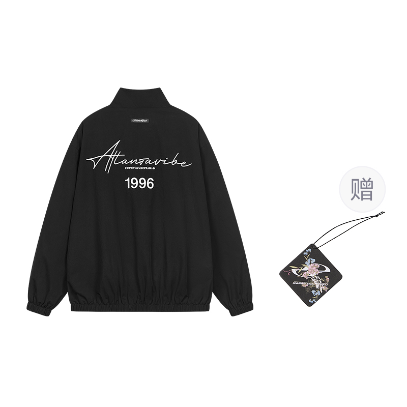 HARSH AND CRUEL Black Embroidered Script Stand Collar Oversized Training Jacket Unisex HL243050241