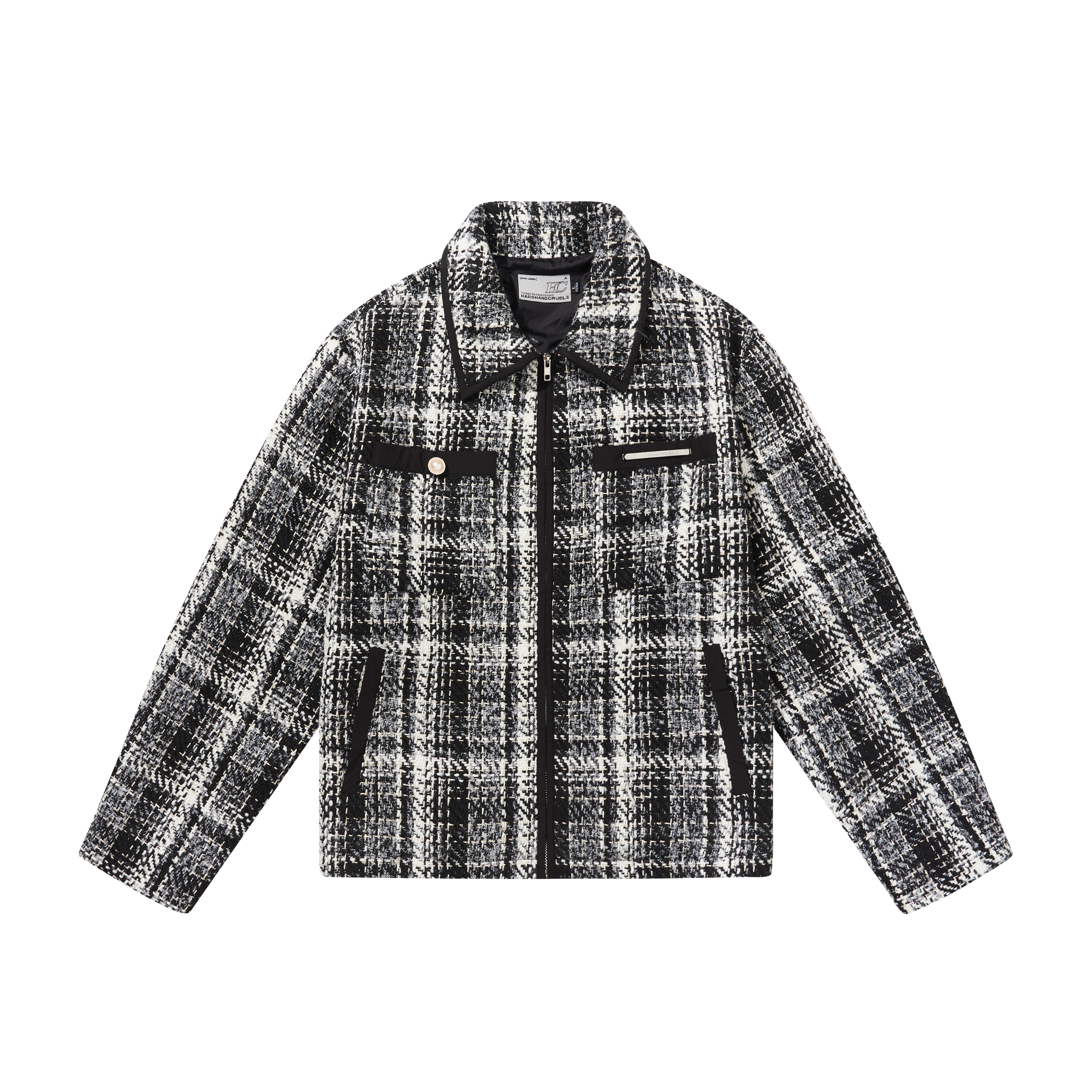 HARSH AND CRUEL Black Fringed Tweed Cropped Jacket Unisex Vintage Style HN233050443