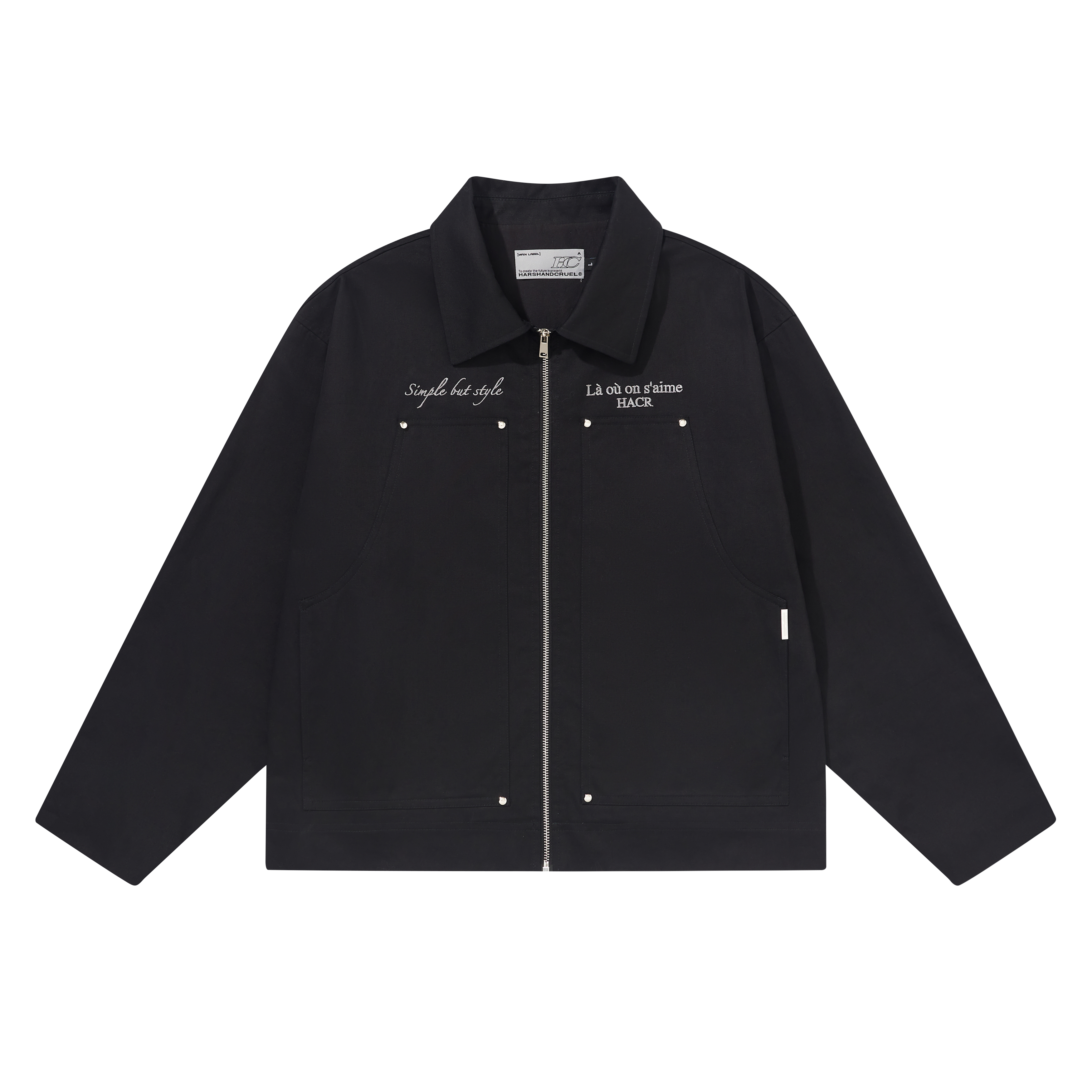 HARSH AND CRUEL Black Logo Embroidered Twill Lumber Jacket Unisex Casual Style HL241050010