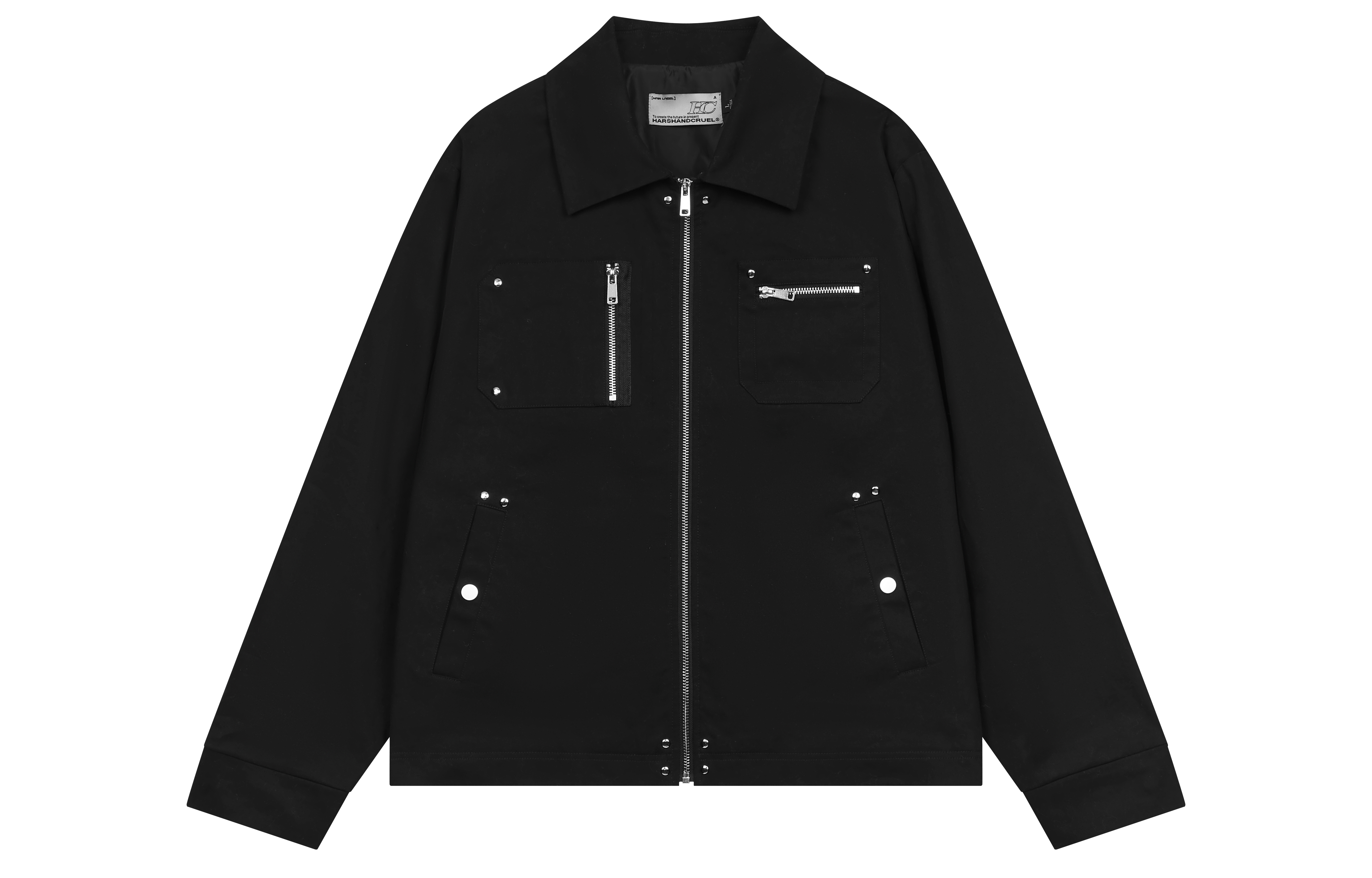 HARSH AND CRUEL Black Oversized Zip Pocket Jacket Unisex HN231050007