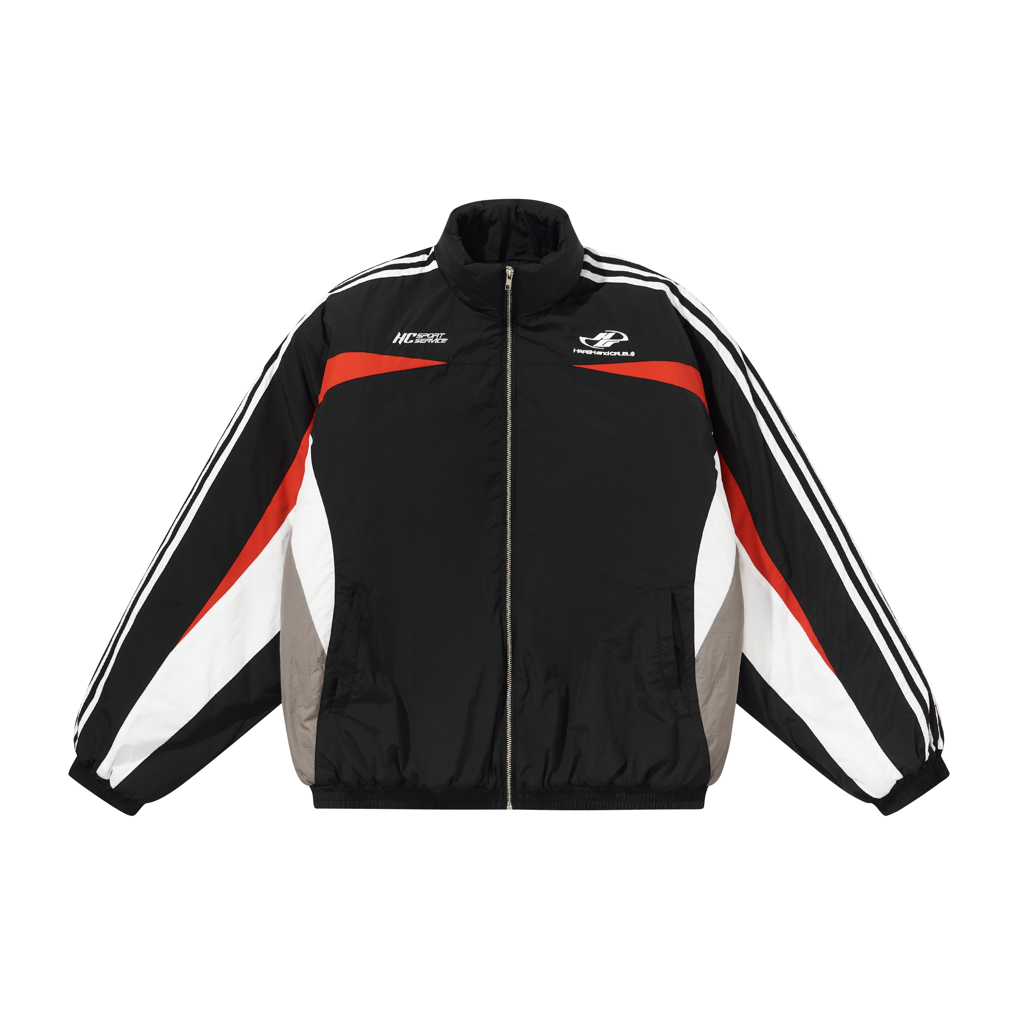 HARSH AND CRUEL Black Patchwork Street Style Racing Jacket Unisex HL233050479