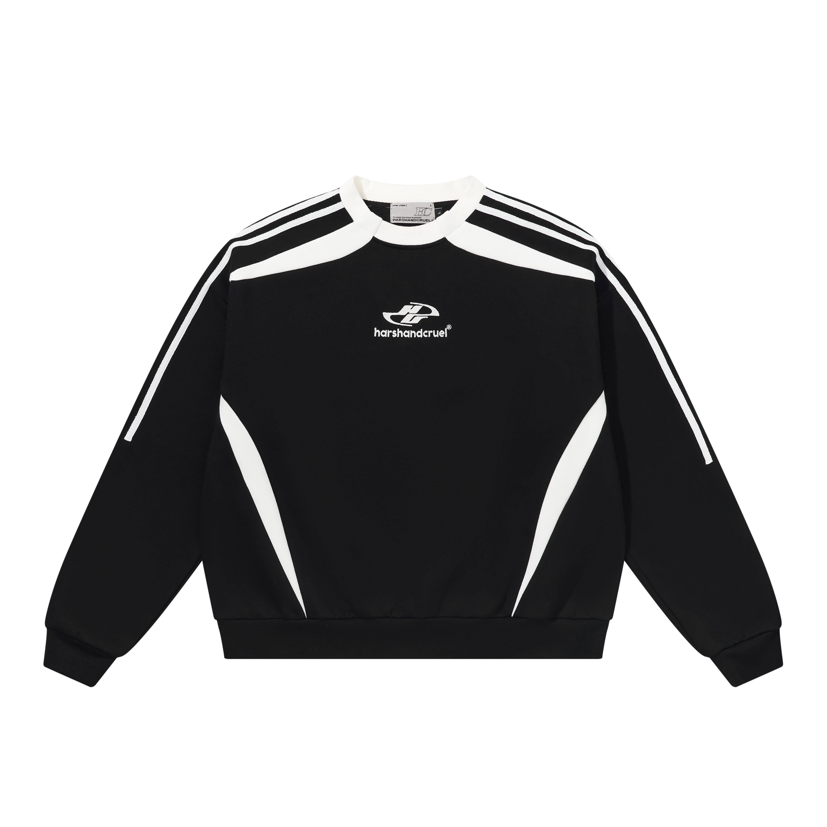 HARSH AND CRUEL Colorblock Embroidered Crewneck Fleece Sweatshirt Unisex Black HN233030480