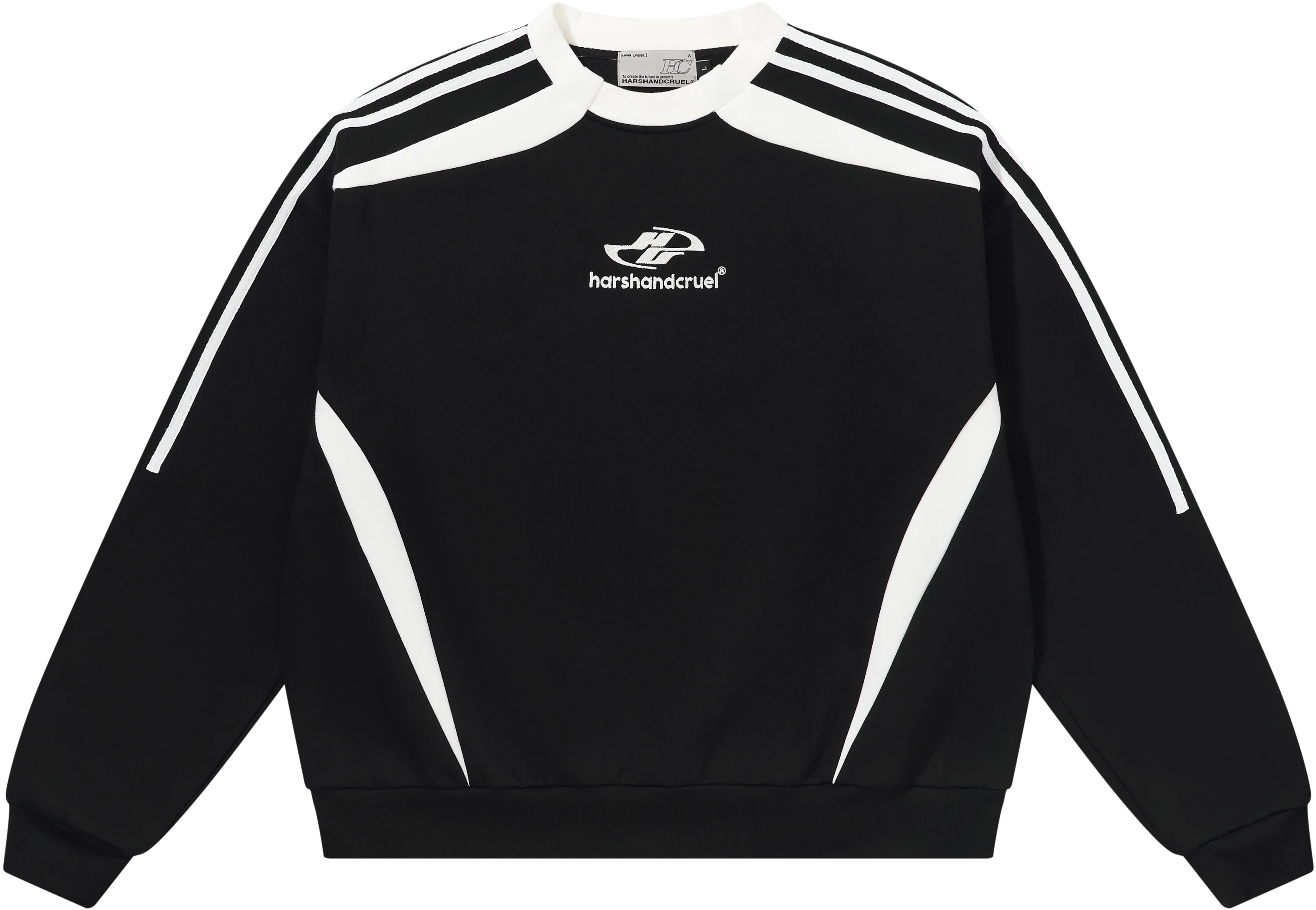 harsh-and-cruel-colorblock-embroidered-crewneck-fleece-sweatshirt-unisex-black-hn-233030480