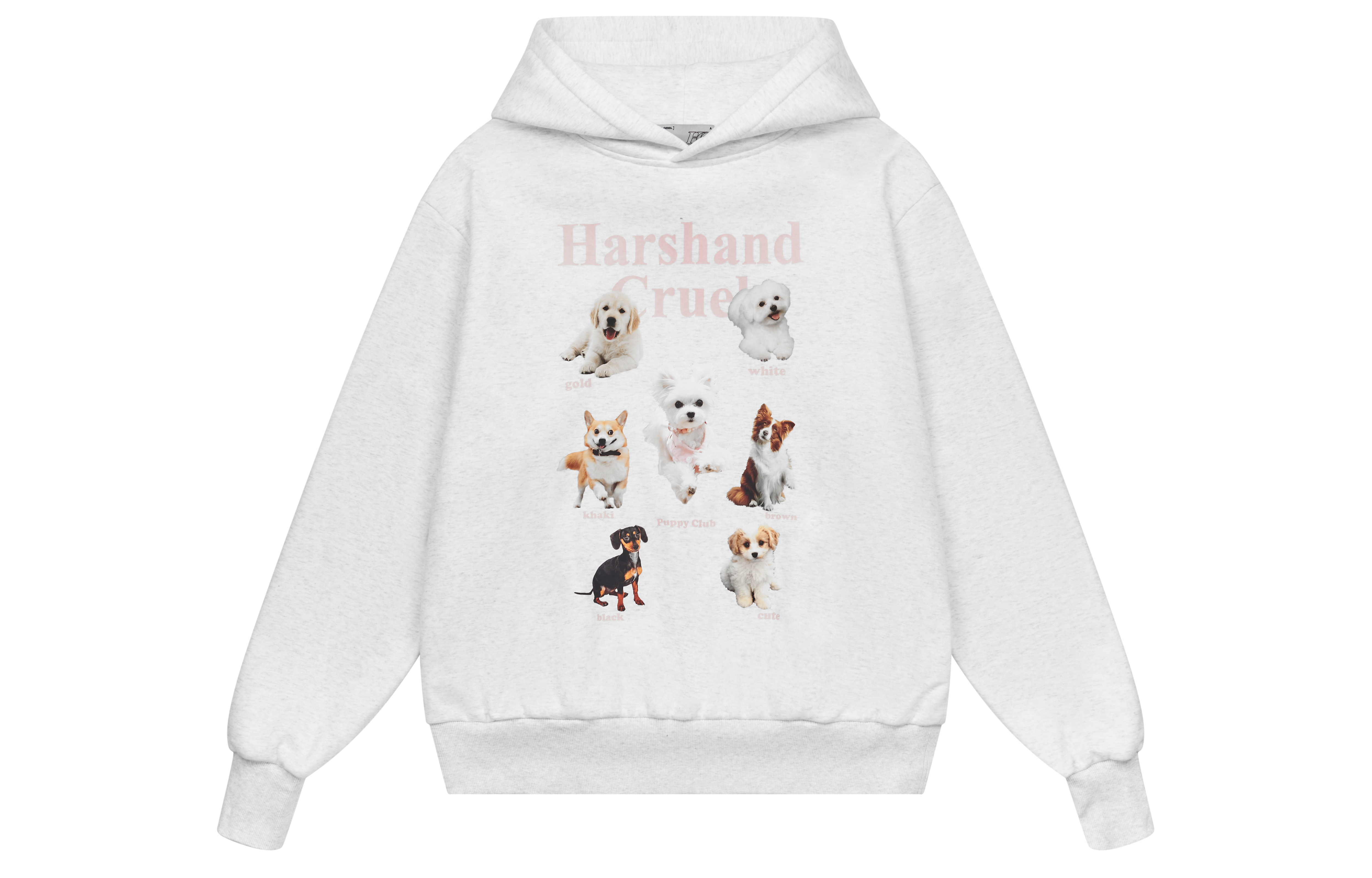 HARSH AND CRUEL Cute Dog Party Print Hoodie - Casual Loose Fit, Unisex, Light Gray. HN233030423