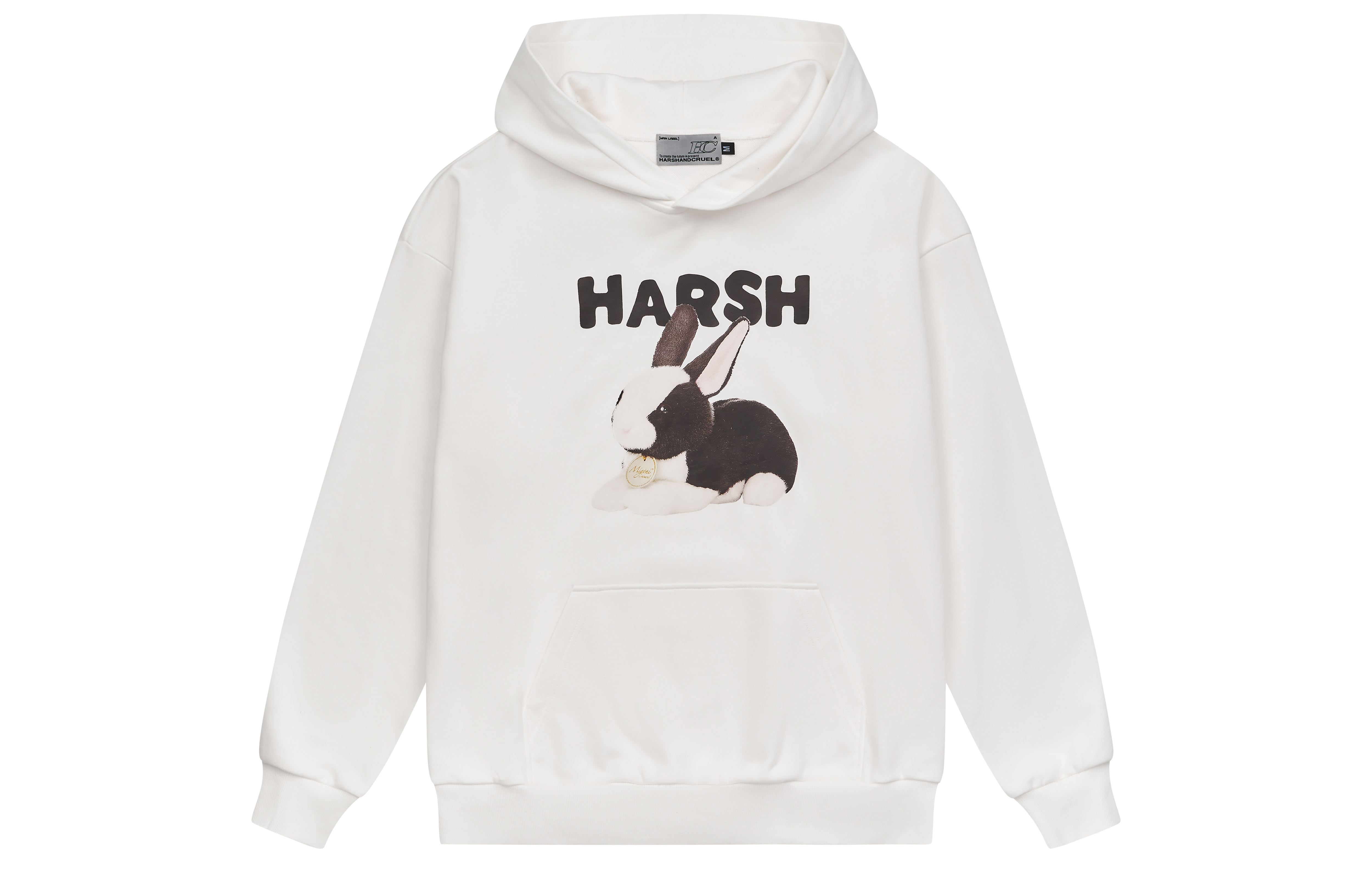 HARSH AND CRUEL Cute Plush Bunny Graphic Loose Fit Hoodie - Unisex Black & White HN233030331
