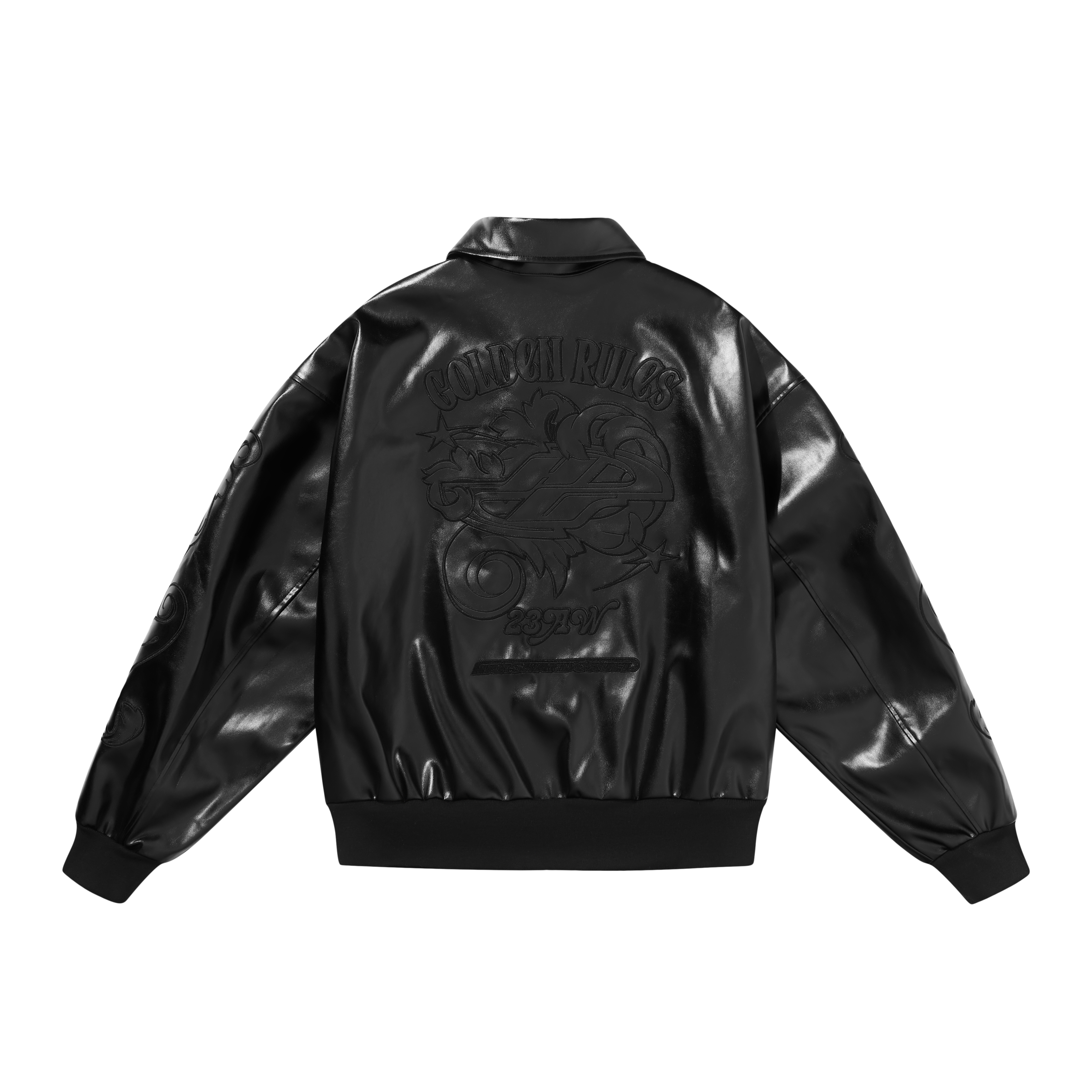 HARSH AND CRUEL Embossed Faux Leather Jacket Unisex Streetwear Style. HX233050420