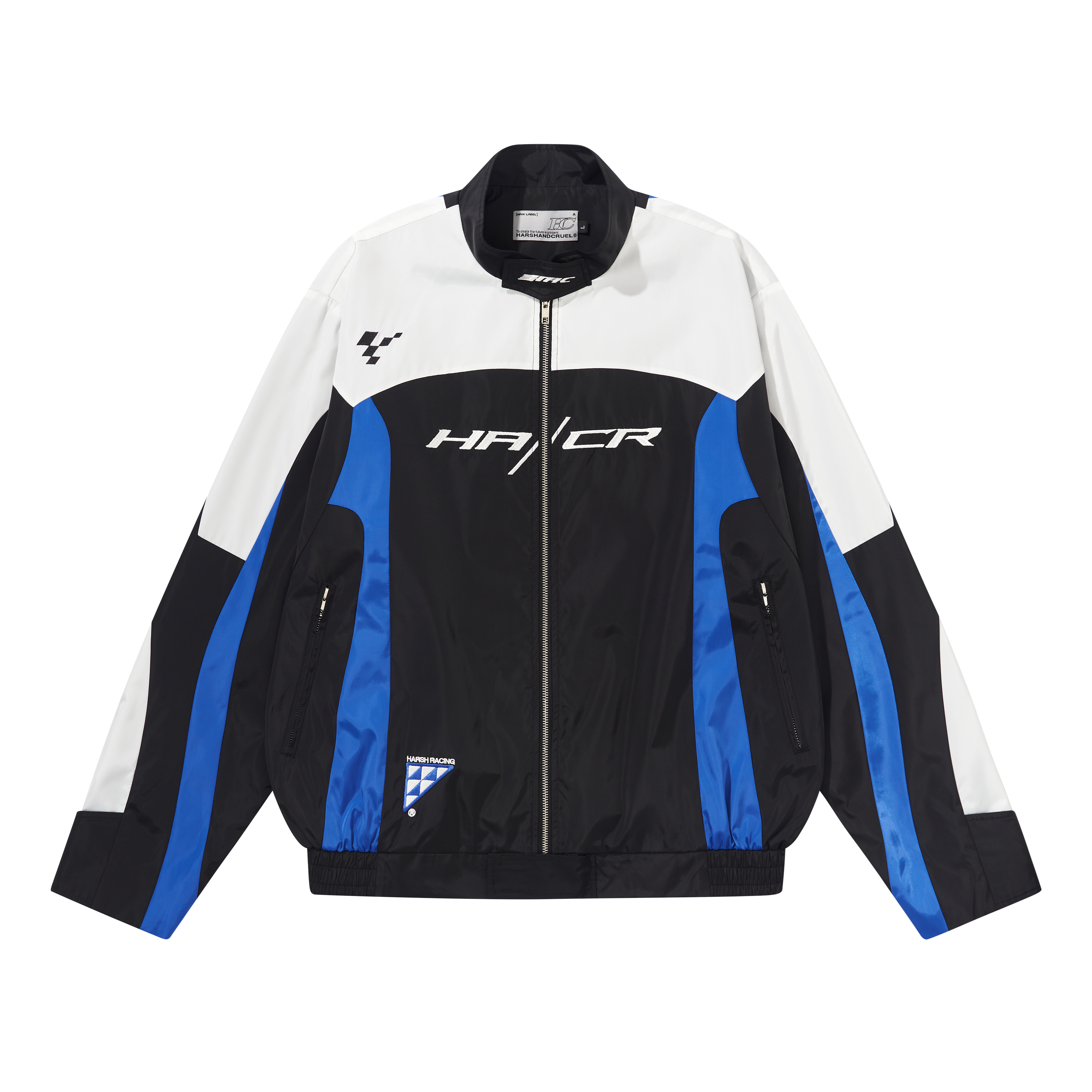 HARSH AND CRUEL Embroidered Letter Patchwork Zip Jacket Unisex Black. HX241050064