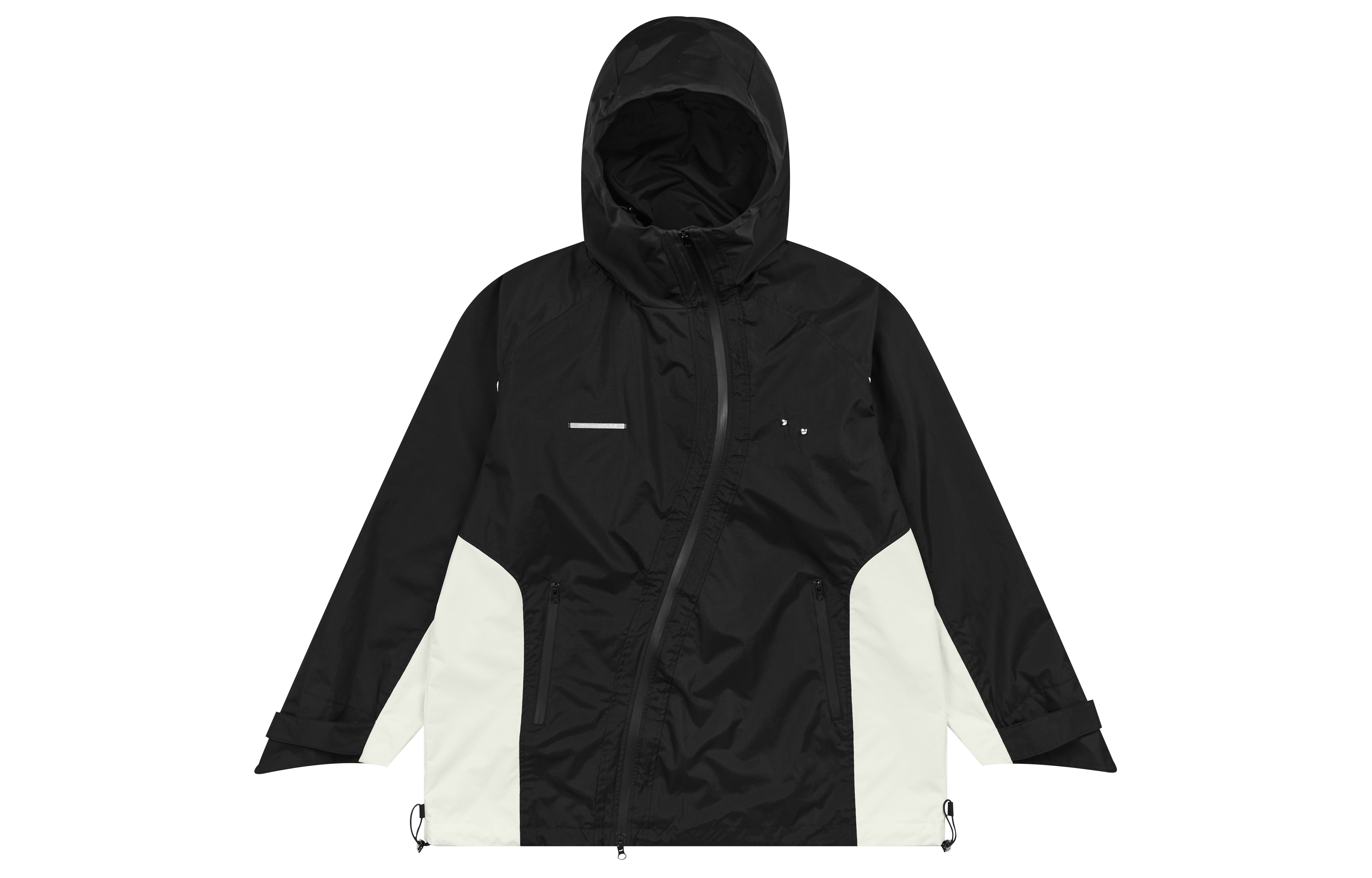 HARSH AND CRUEL FW22 Black Asymmetric Zipper Colorblock Hooded Jacket Unisex HM223050574