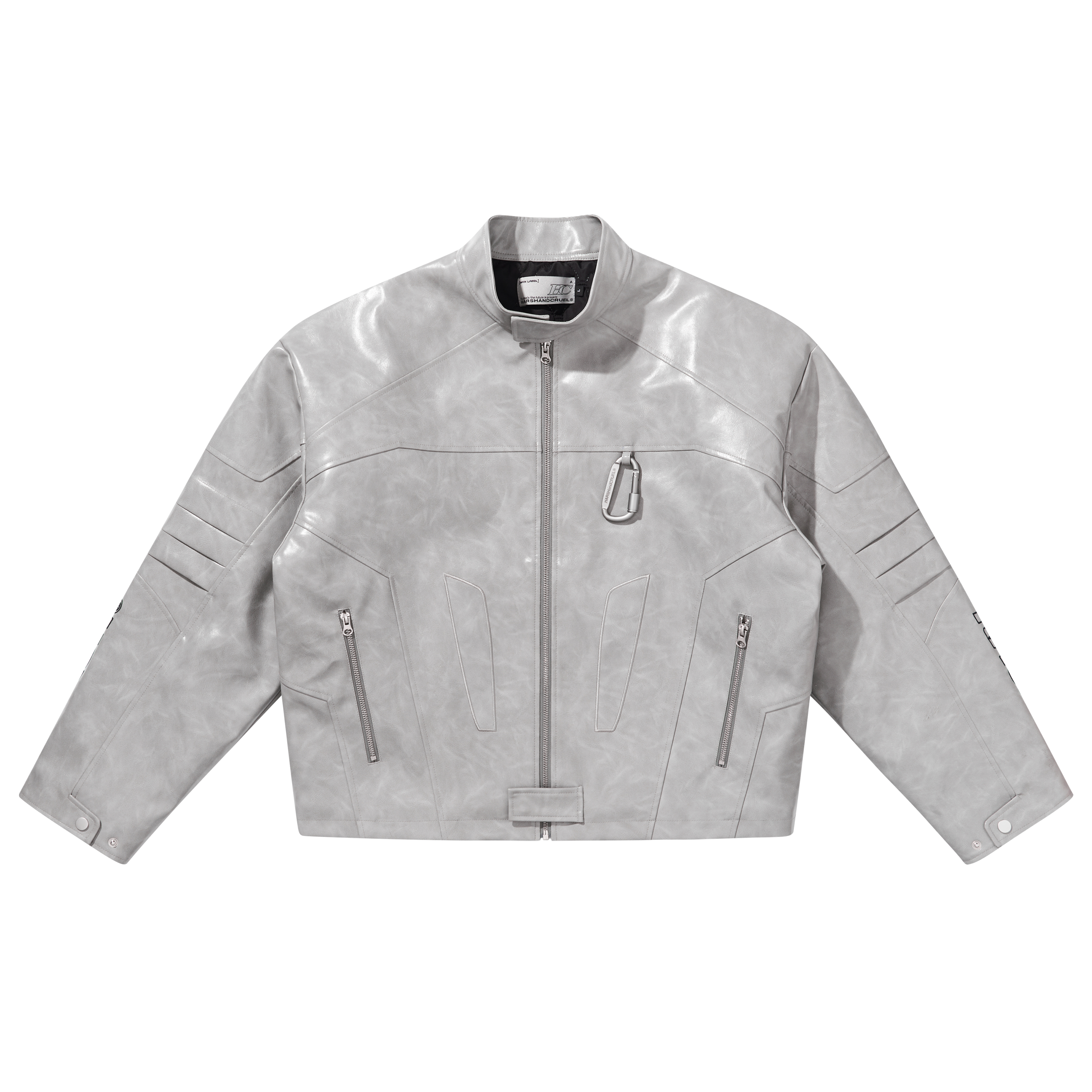 HARSH AND CRUEL Grey Streetwear Racing Patchwork Quilted Leather Jacket Unisex HL233050511