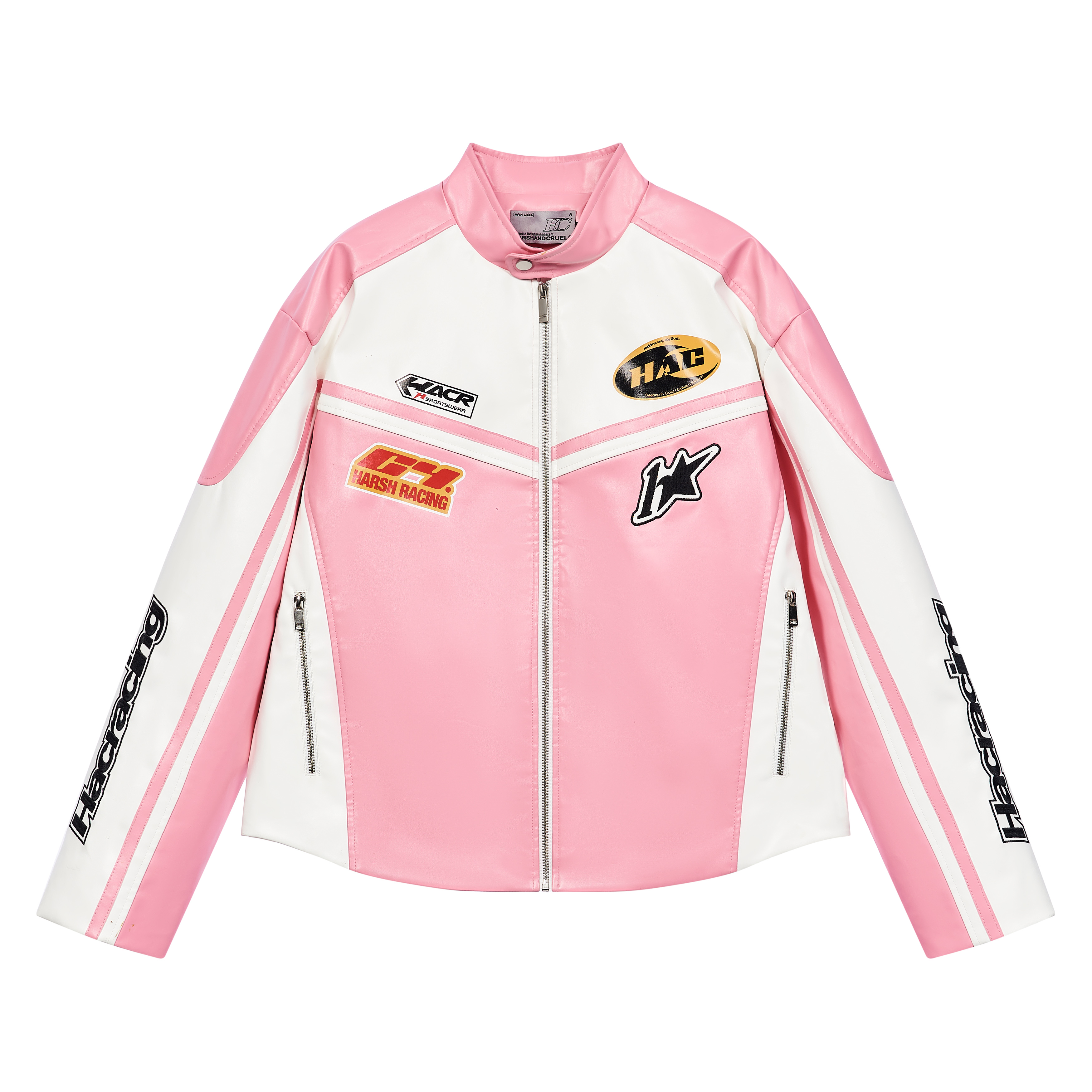 HARSH AND CRUEL Pink Embroidered Moto Short Jacket Unisex HZ243050280