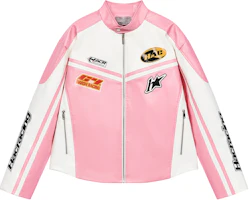 HARSH AND CRUEL Pink Embroidered Moto Short Jacket Unisex HZ243050280 HARSH AND CRUEL Pink Embroidered Moto Short Jacket Unisex HZ243050280