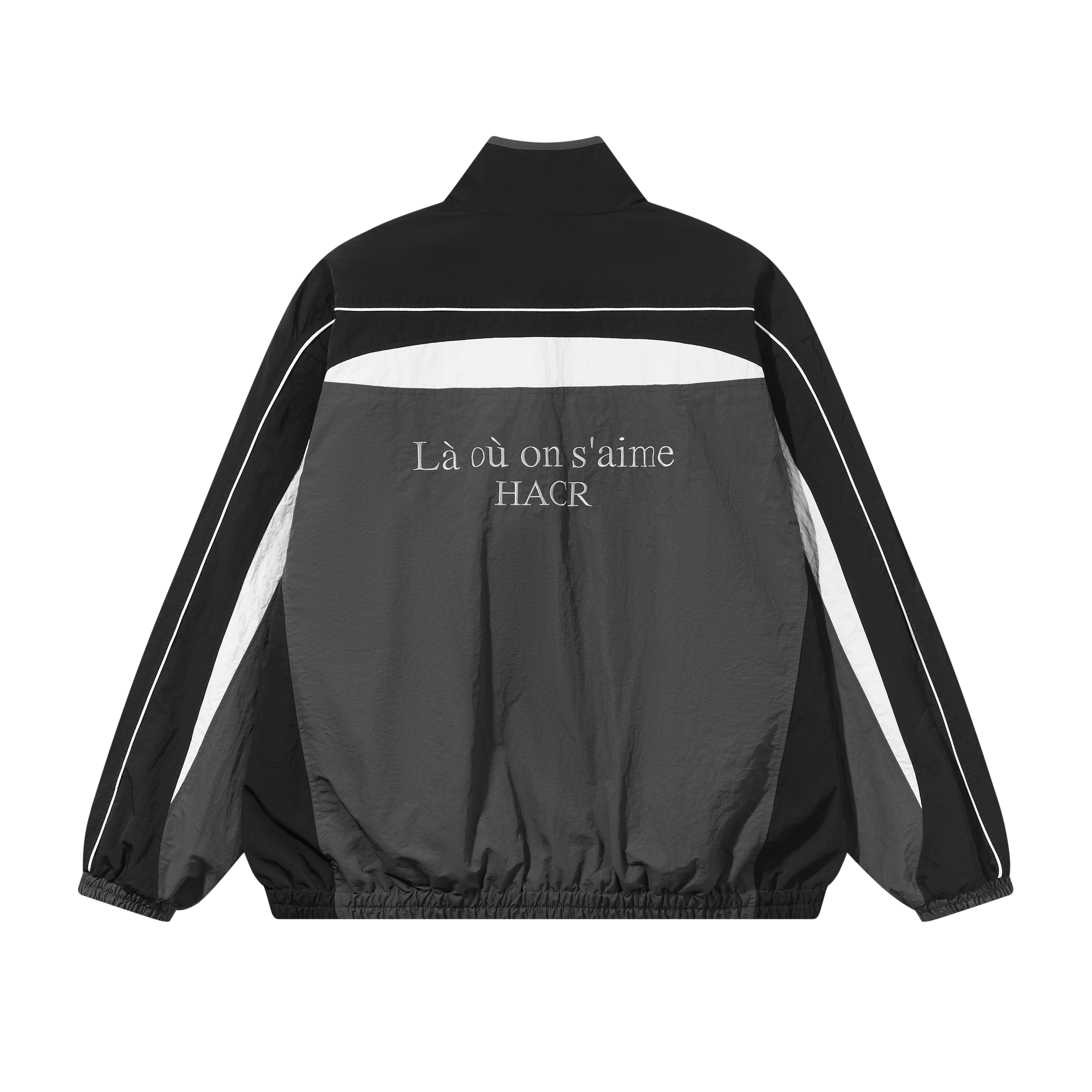 HARSH AND CRUEL Retro Patchwork Stand Collar Jacket with Mountain Buckle BLACK. HX241050005