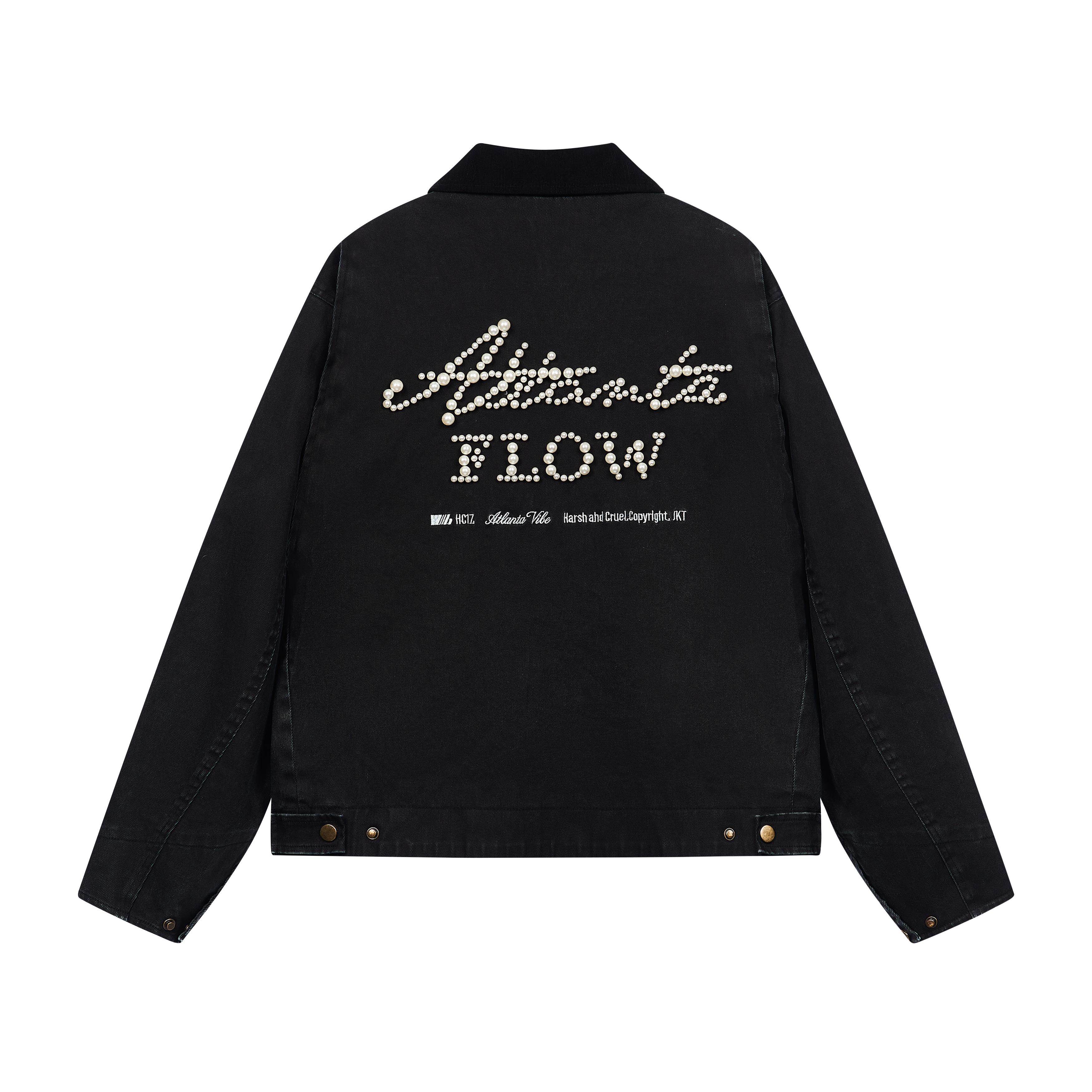 HARSH AND CRUEL Retro Pearl Embroidered Text Detroit Jacket Unisex Black. HL243050277