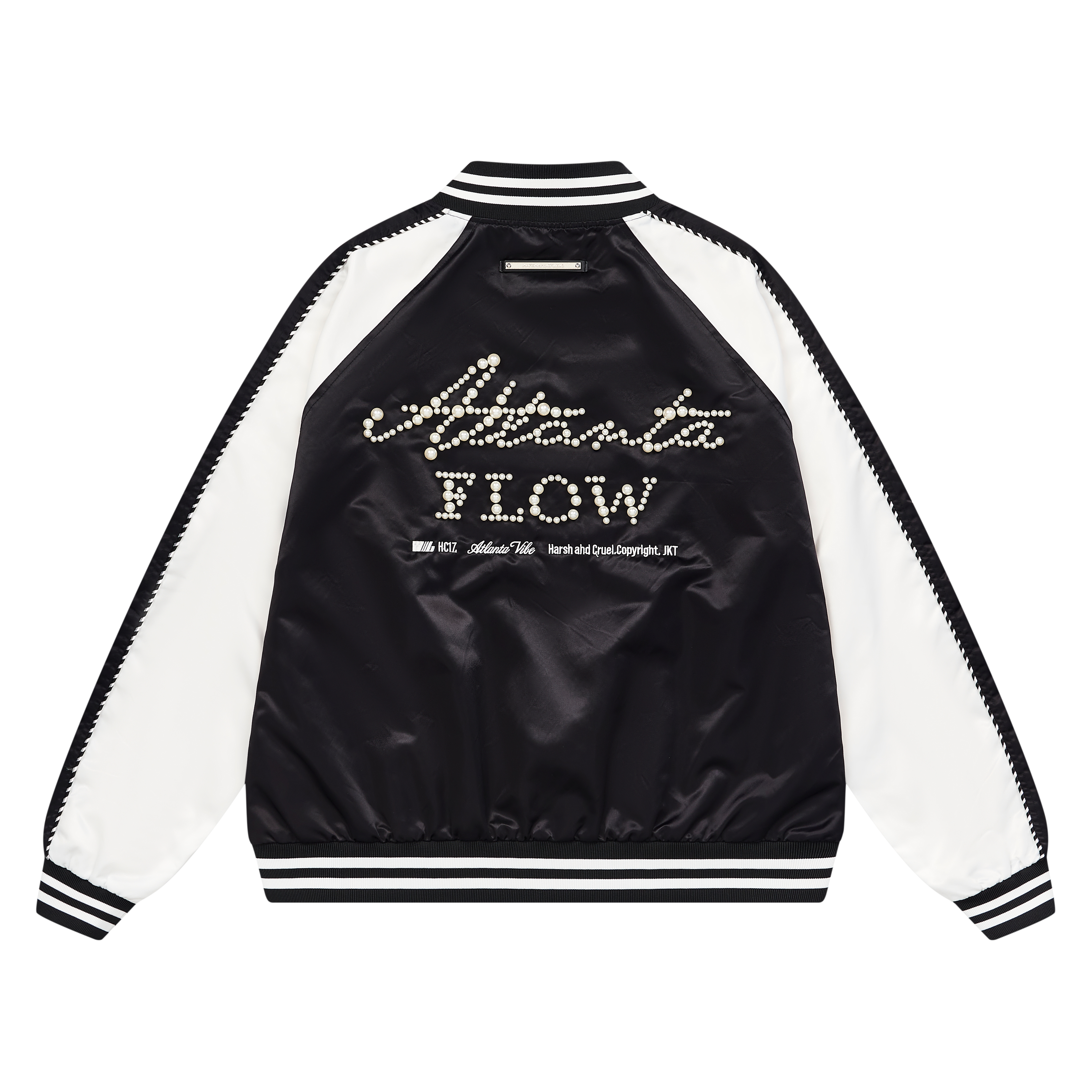 HARSH AND CRUEL Retro Pearl Embroidered Varsity Jacket Unisex - Black HL243090278