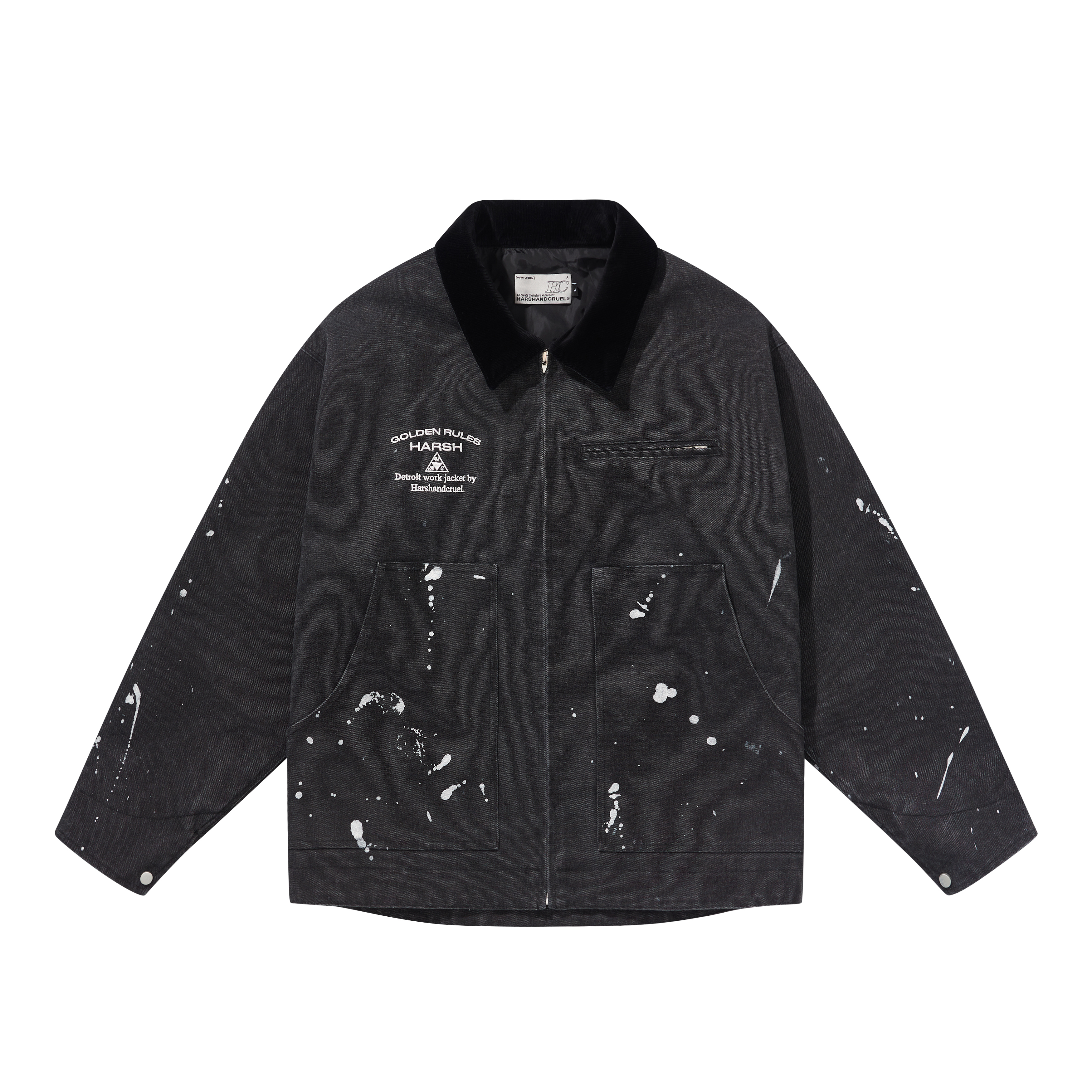 HARSH AND CRUEL Retro Street-Style Detroit Embroidered Jacket Unisex Black HN233050439