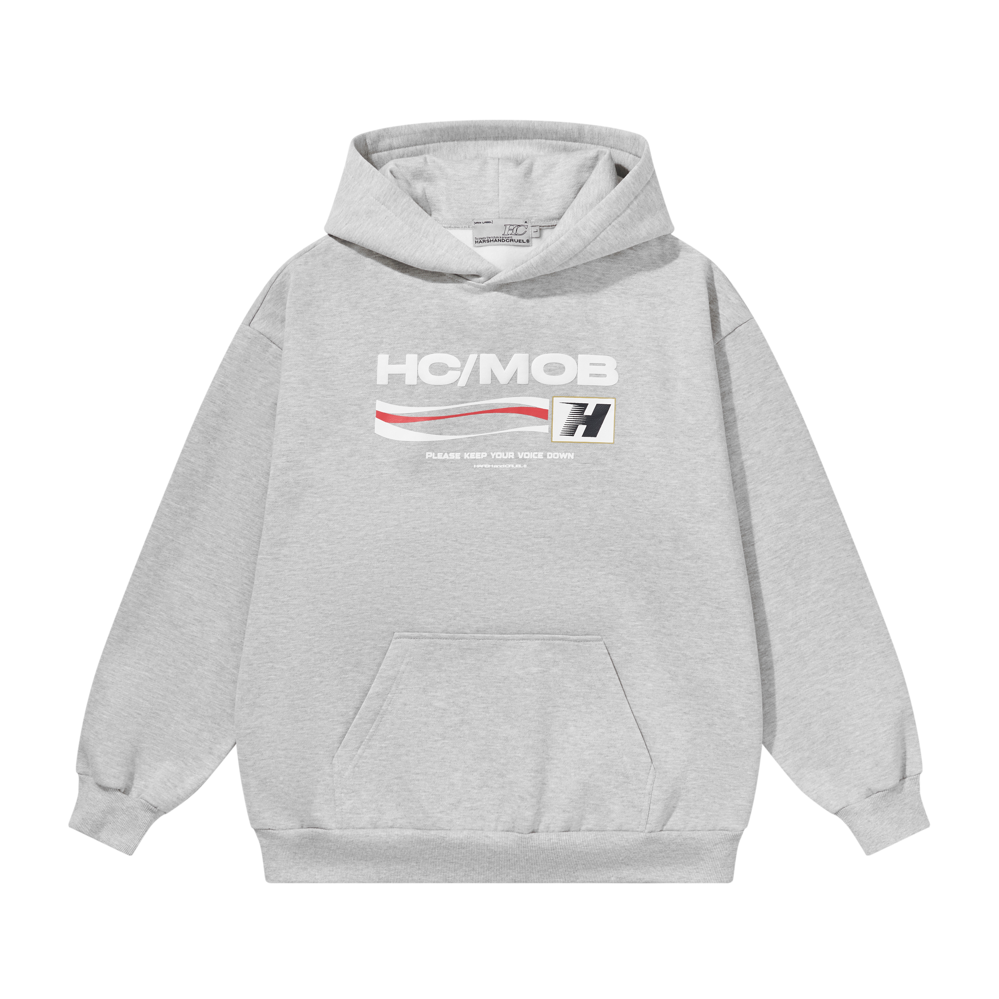 HARSH AND CRUEL Retro Street Style Wave Letter Hoodie Unisex - Light Gray. HN233030464