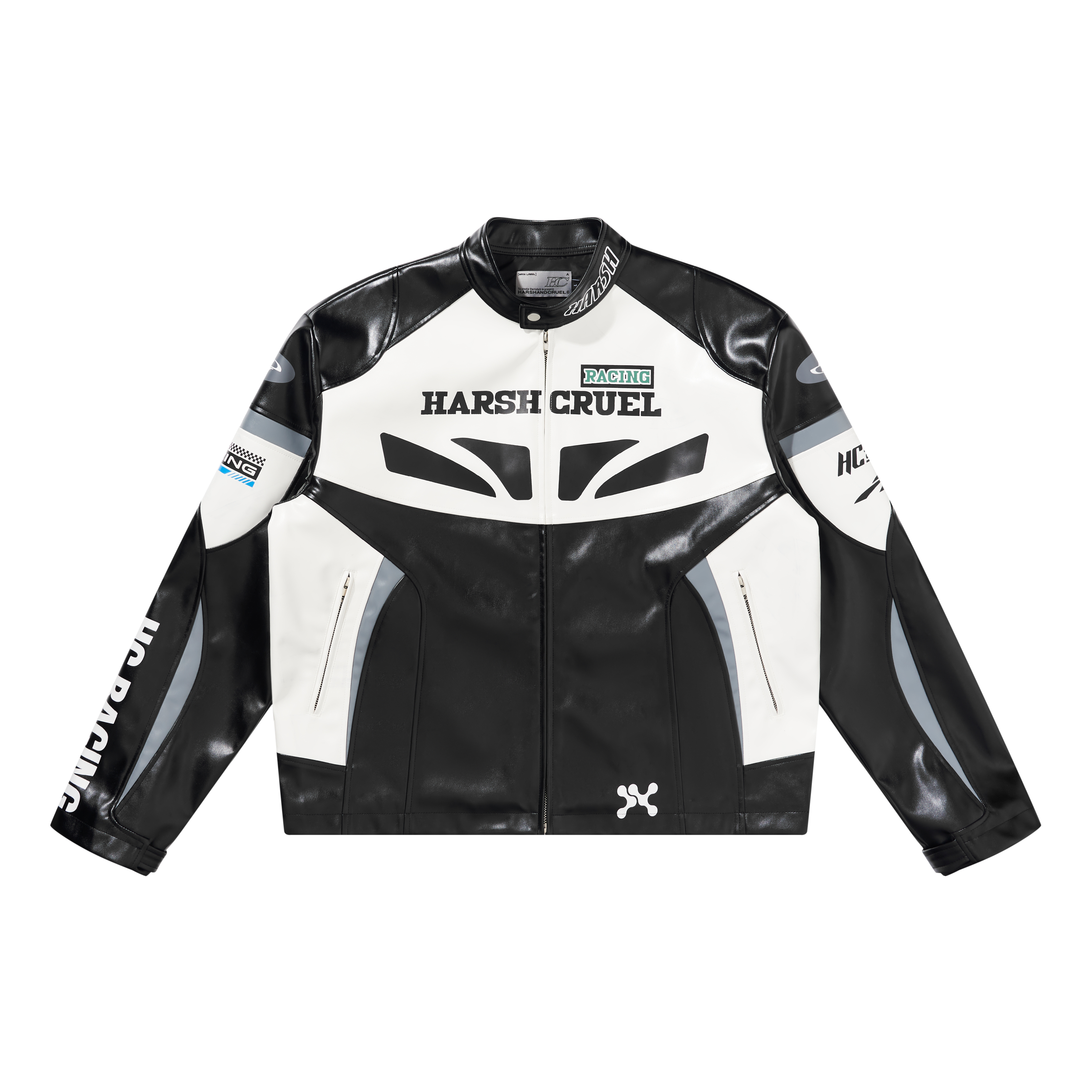 HARSH AND CRUEL Retro Streetwear Colorblock Racing Jacket Black Unisex. HX233050362