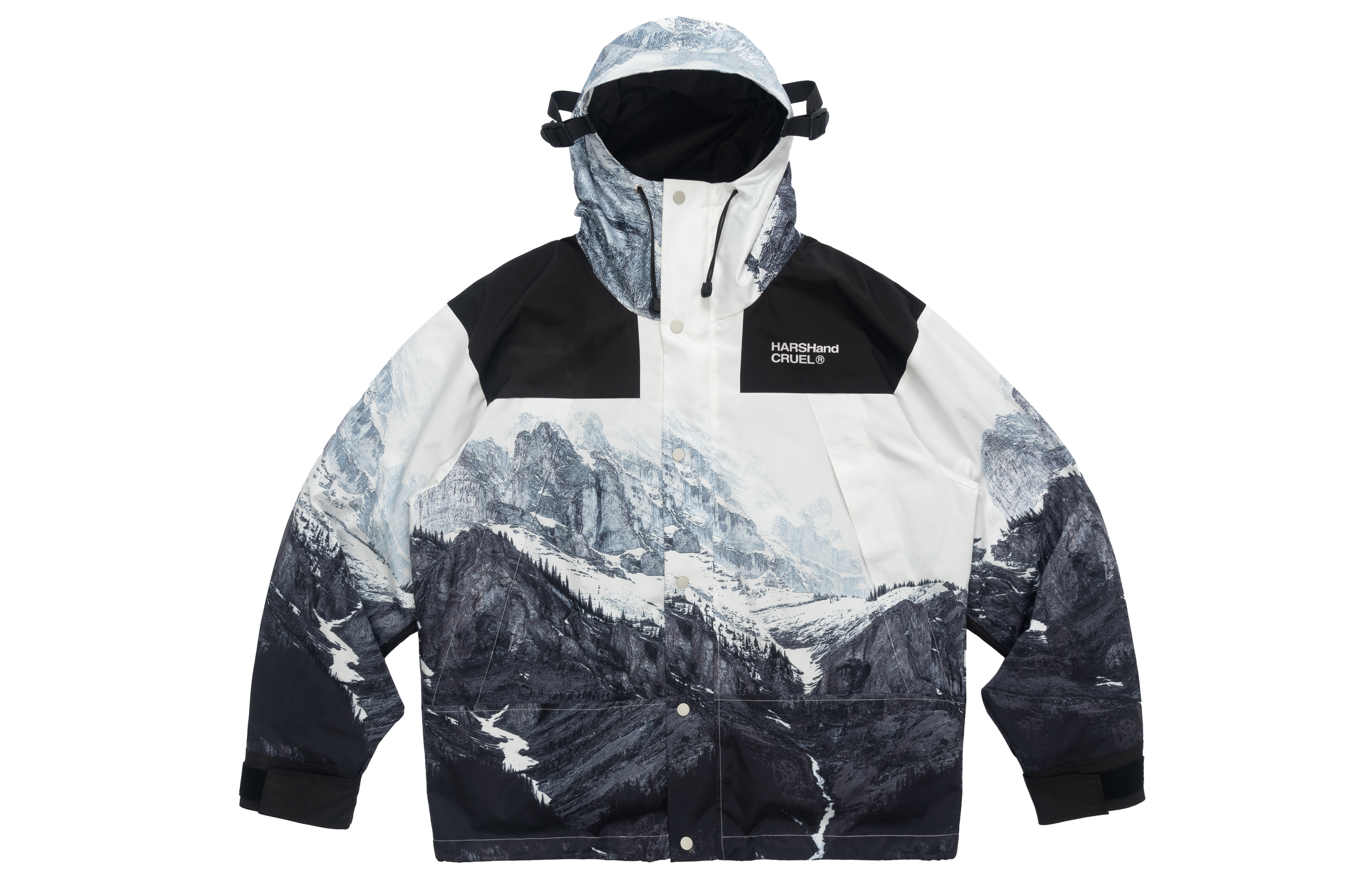 HARSH AND CRUEL Snowy Mountain Print Functional Zip Hoodie - Unisex HX204110066