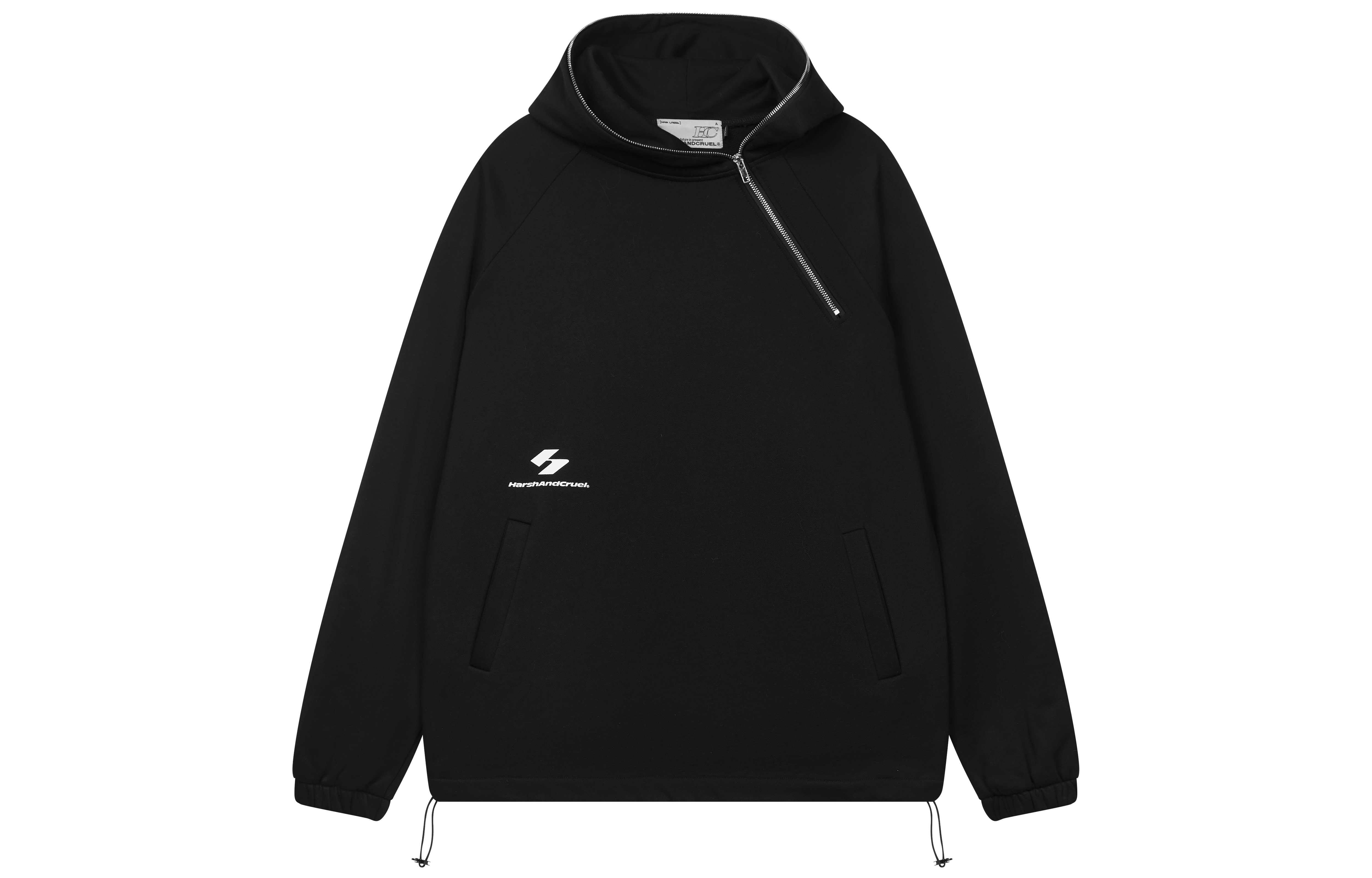 HARSH AND CRUEL SS23 Streetwear Asymmetrical Zipper Masked Hoodie Black Unisex HN231030015