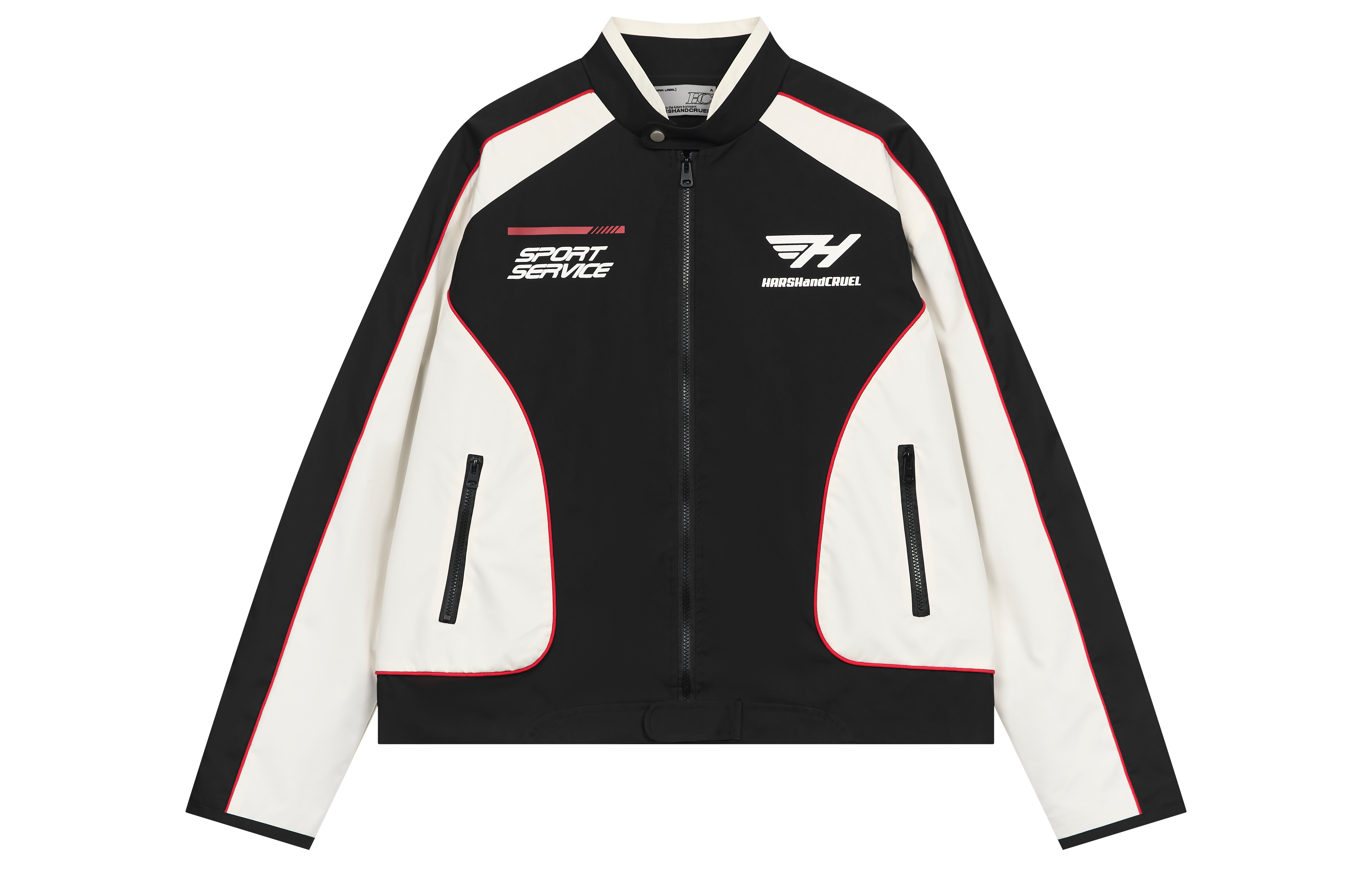 HARSH AND CRUEL SS23 Varsity Racing Print Oversized Jacket Unisex Black HM231050049