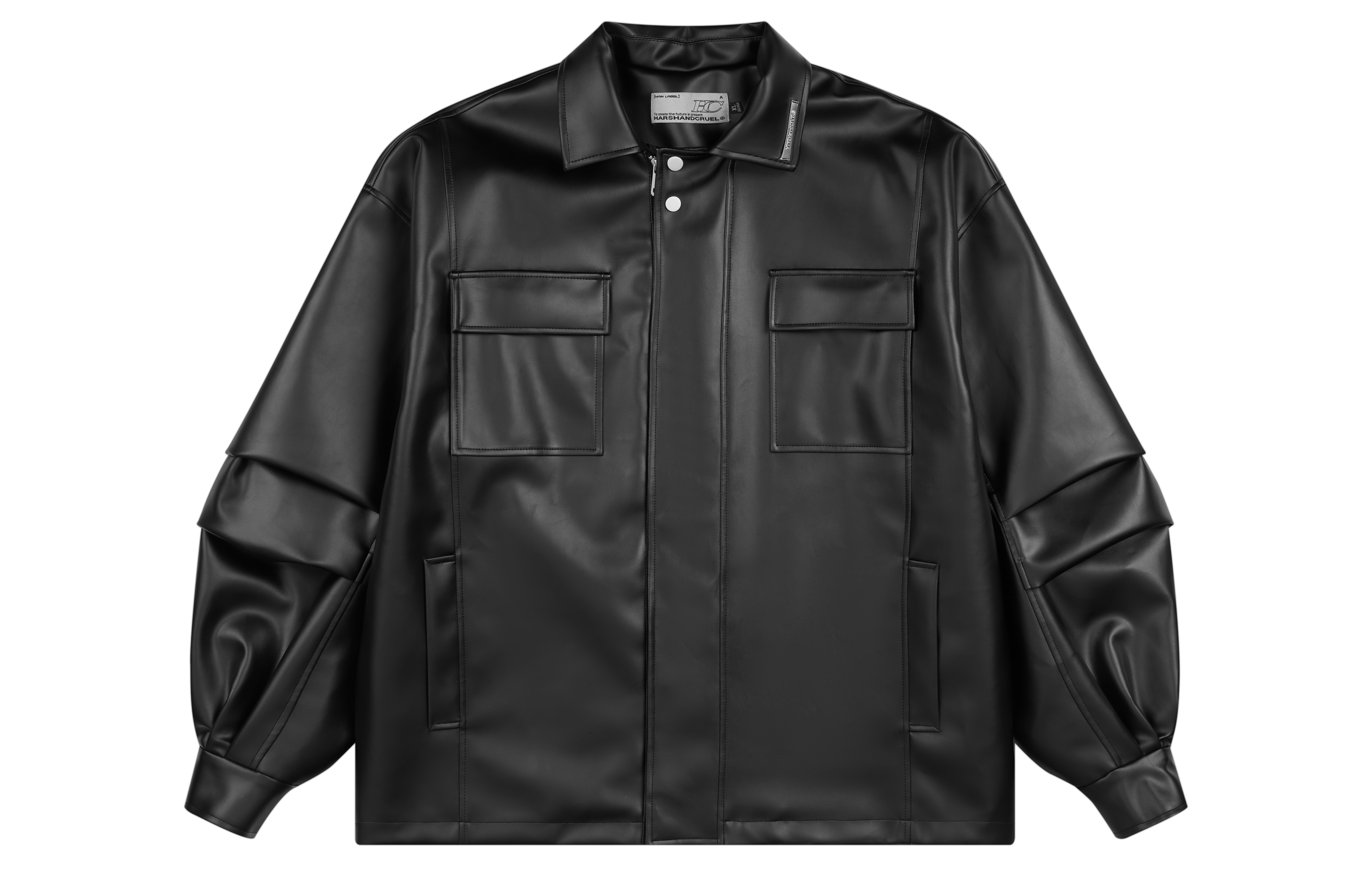 HARSH AND CRUEL Street-Style Minimalist Oversized Leather Jacket Unisex HM223050476