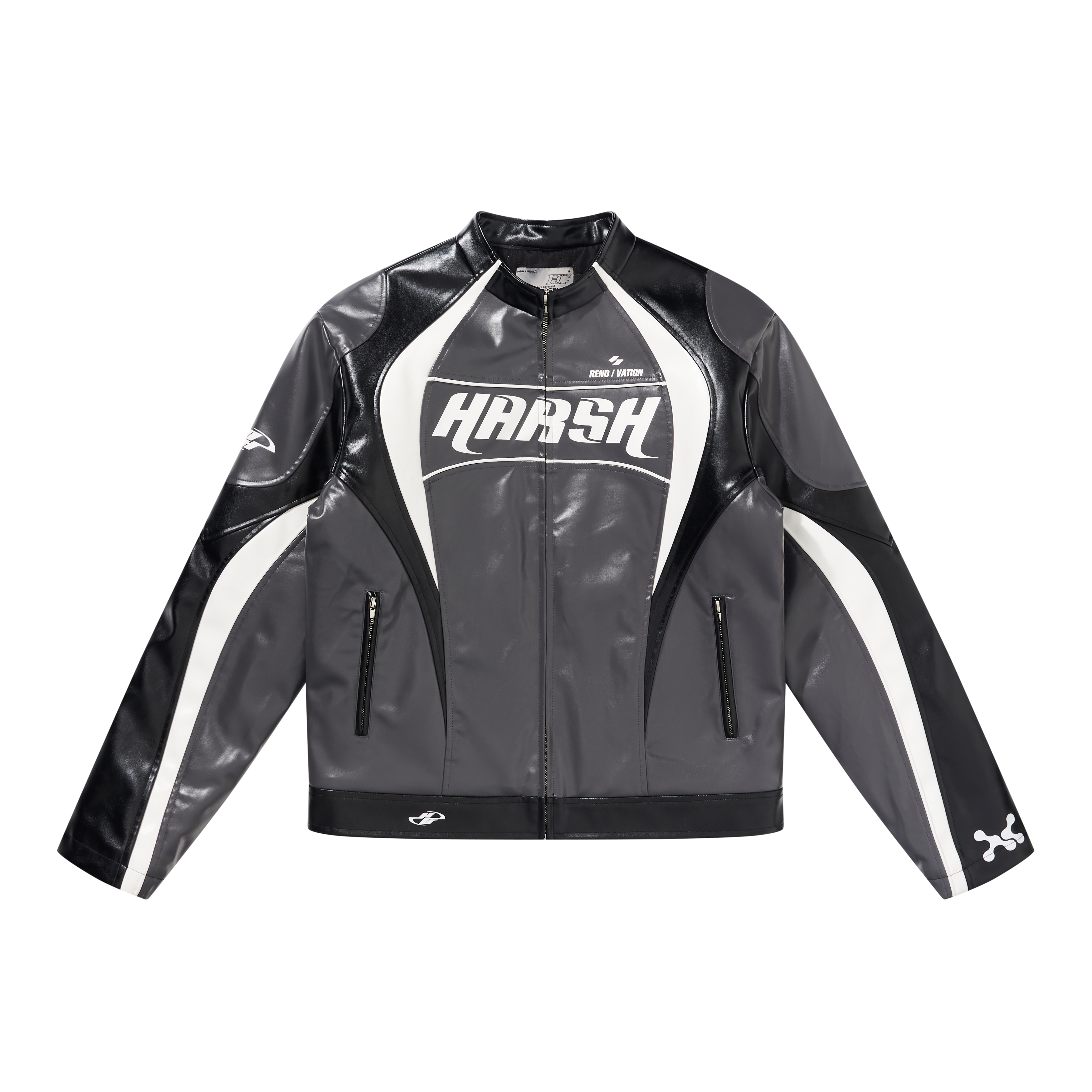 HARSH AND CRUEL Vintage Colorblock Racing Style Leather Jacket Unisex HX233050363