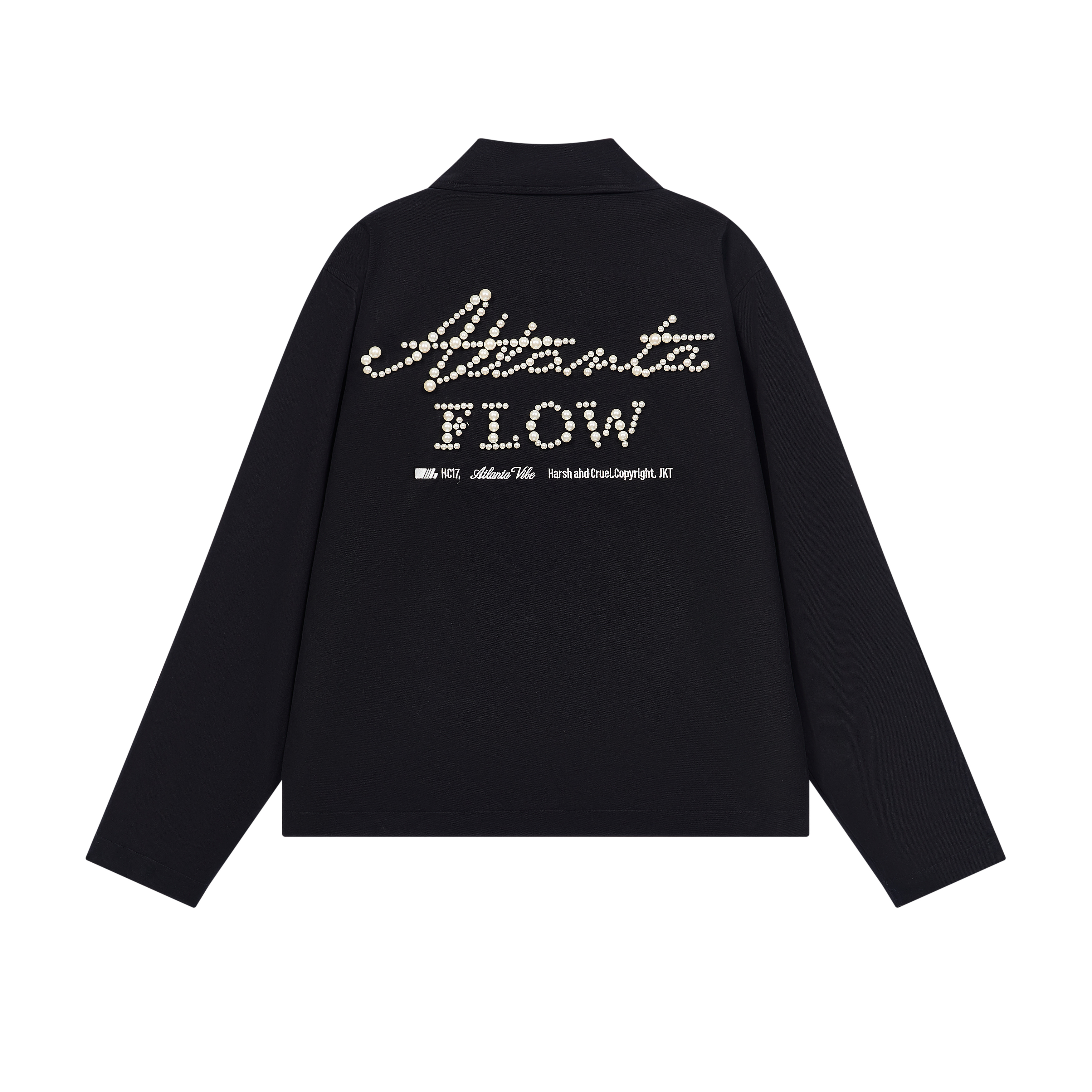 HARSH AND CRUEL Vintage Pearl Embroidery Lettering Polo Jacket Black. HL243050268