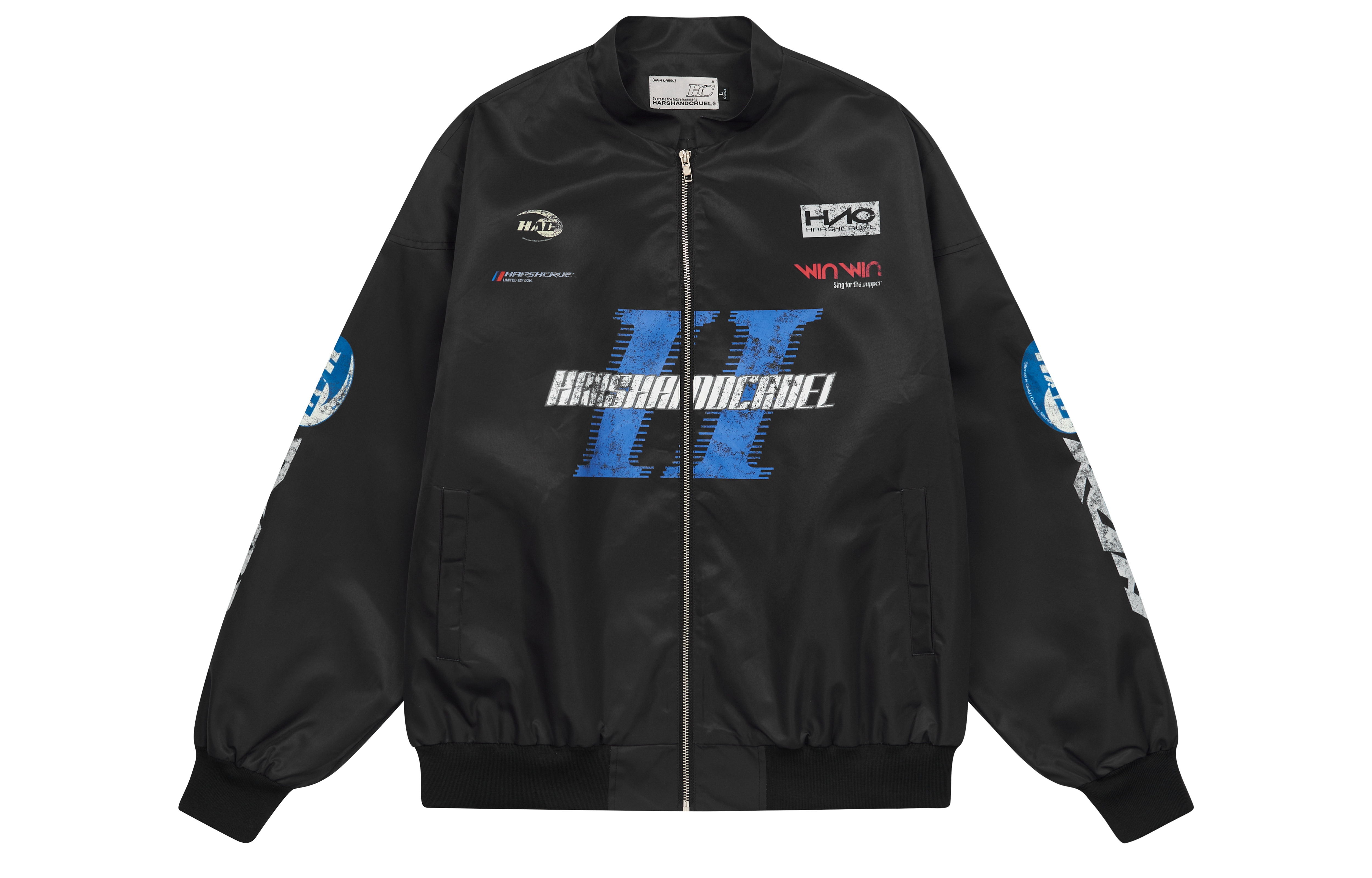 HARSH AND CRUEL Vintage Street Style Logo Print Racing Jacket Black Unisex HL233050448