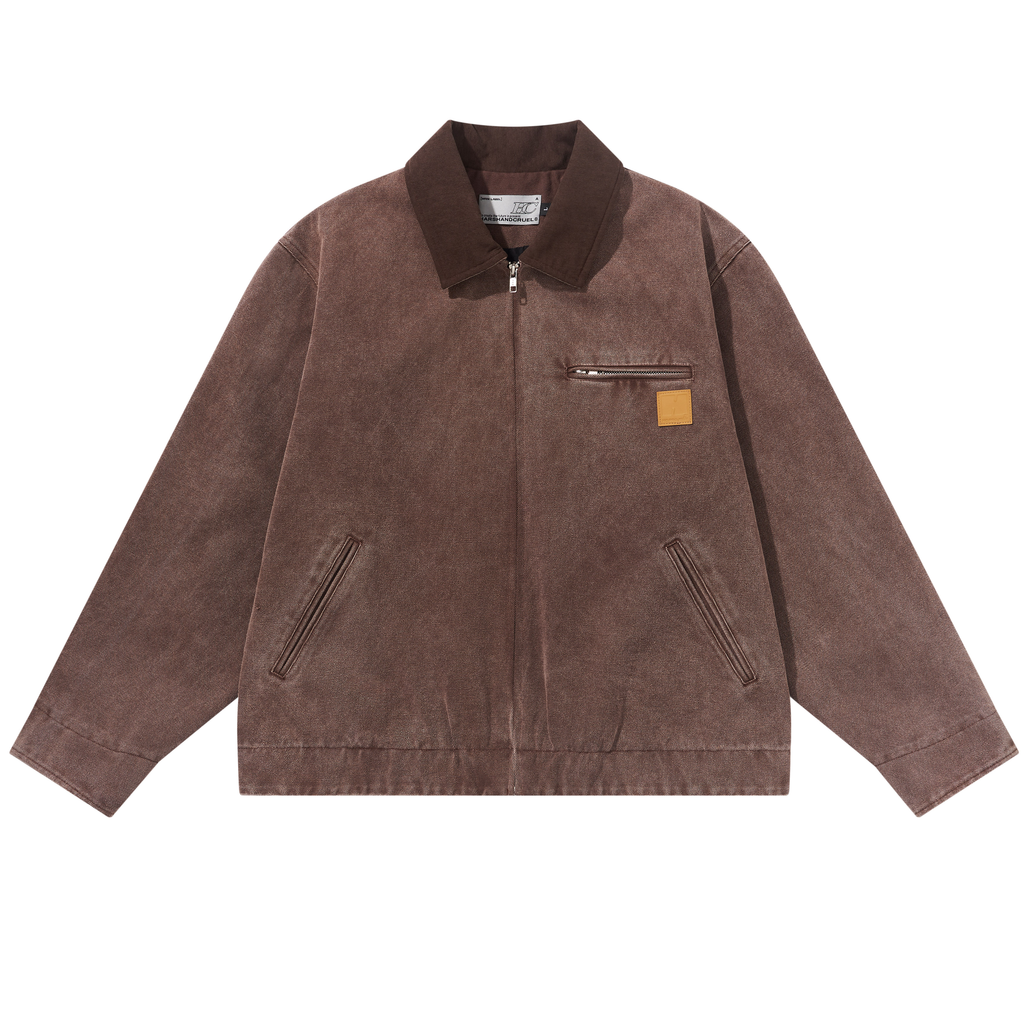 HARSH AND CRUEL Vintage Washed Zip Collar Loose Fit Jacket Unisex Casual Style HL241050025